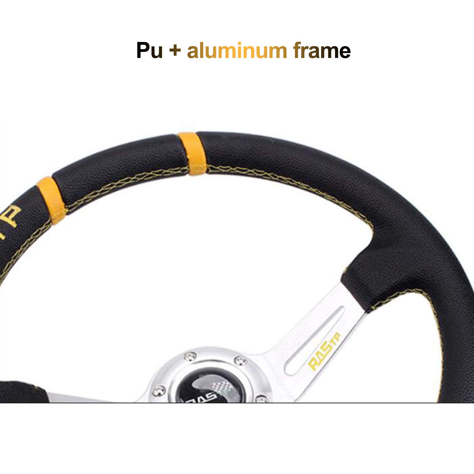 Volante Sportivo Universale 14 Pollici (345 Mm) – Effetto Carbonio In ABS+PU+Alluminio, Per Auto Classiche E Moderne, Kit Con Pulsante Clacson
