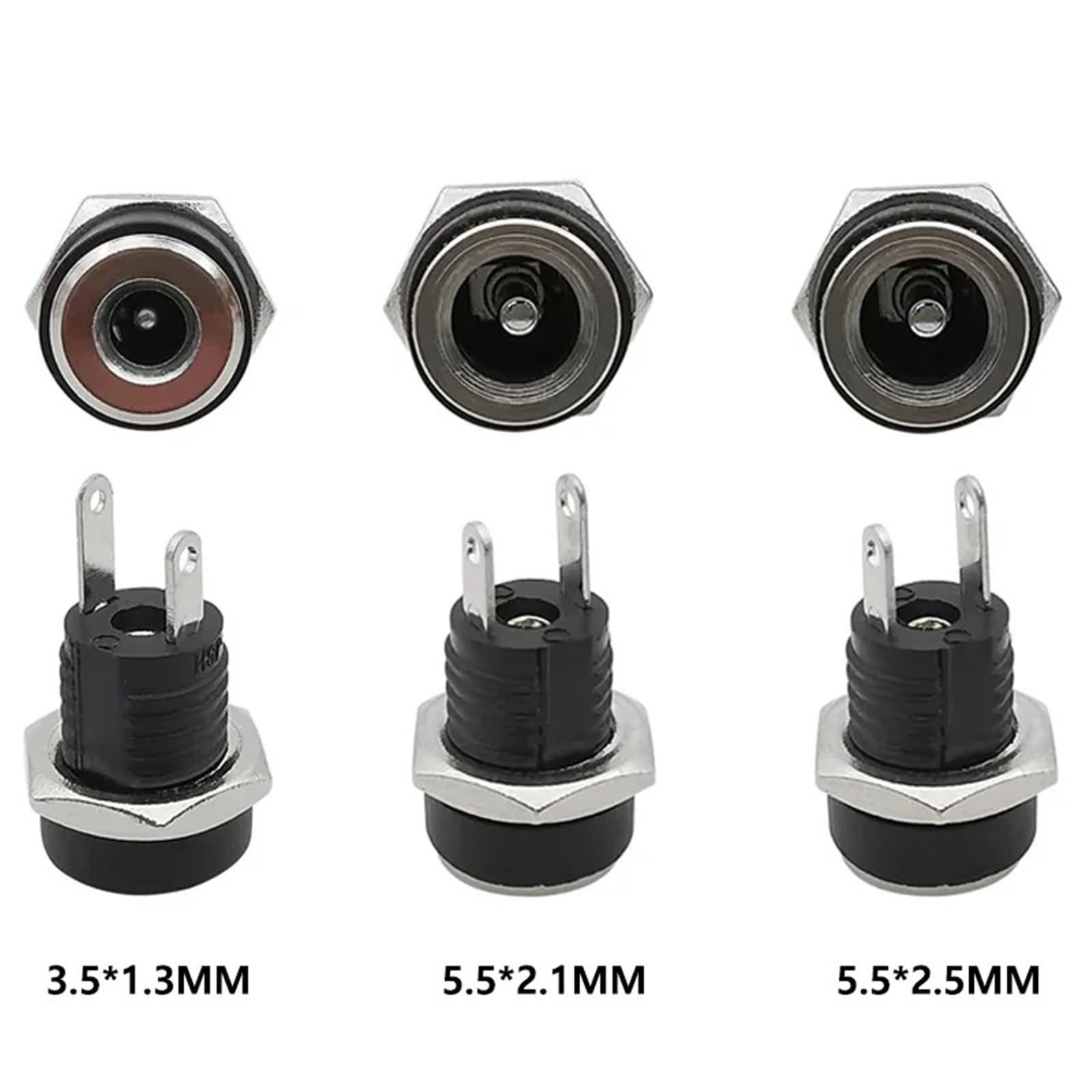 Jack di alimentazione CC, 200 pezzi, presa jack di alimentazione CC, adattatore femmina per montaggio a pannello, 3,5 x 1,3 mm, 2 pin, per audio auto, laptop, lettori MP3