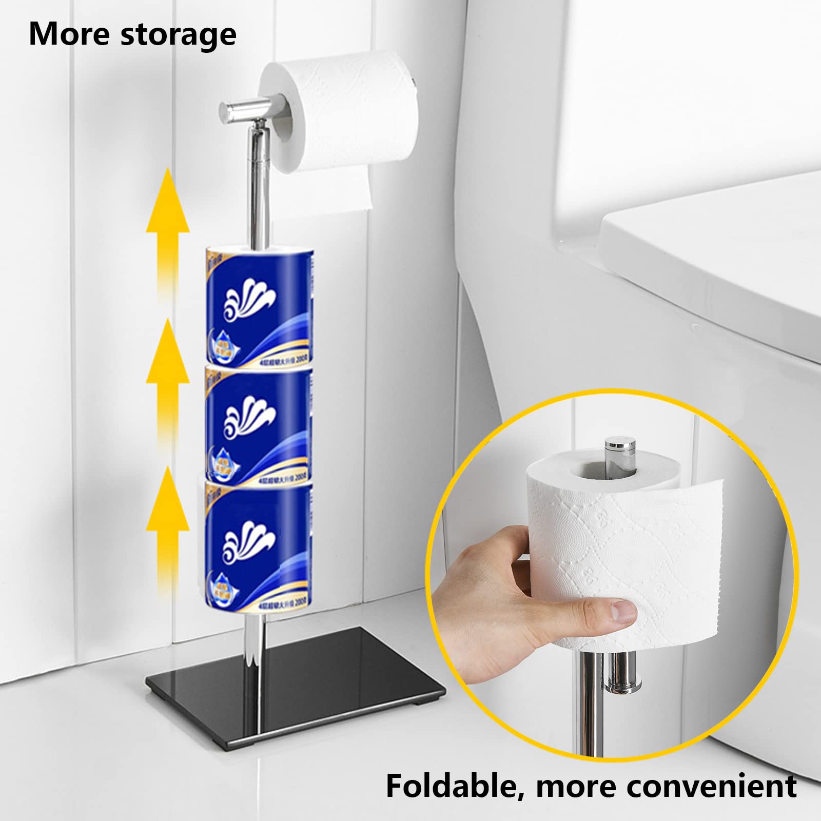Portarotolo con Ripiano Portarotolo Portarotolo Pieghevole Portarotolo Autoportante Ottone 54Cm Ampio Bagno di Stoccaggio,White Base
