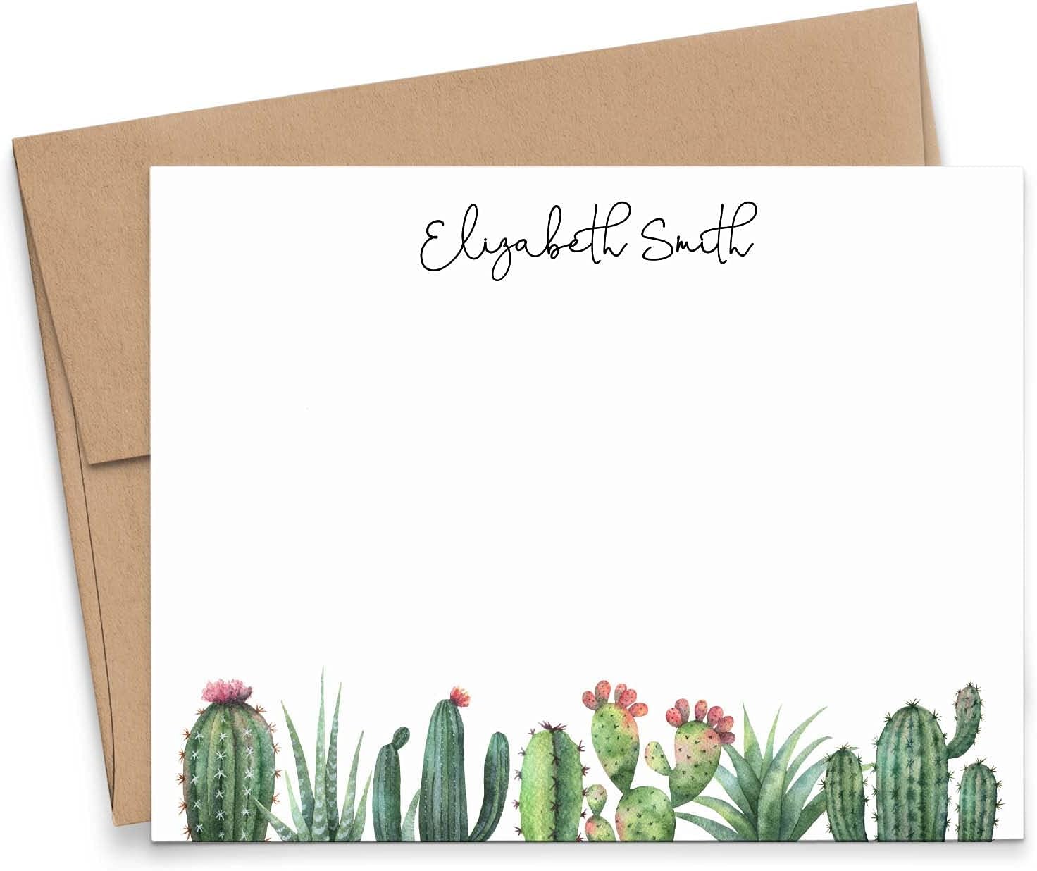Personalized Cactus Stationery with Envelopes, Personalized Stationery for Women, FLAT Cactus Note Cards, Your Choice of Colors and Quantity