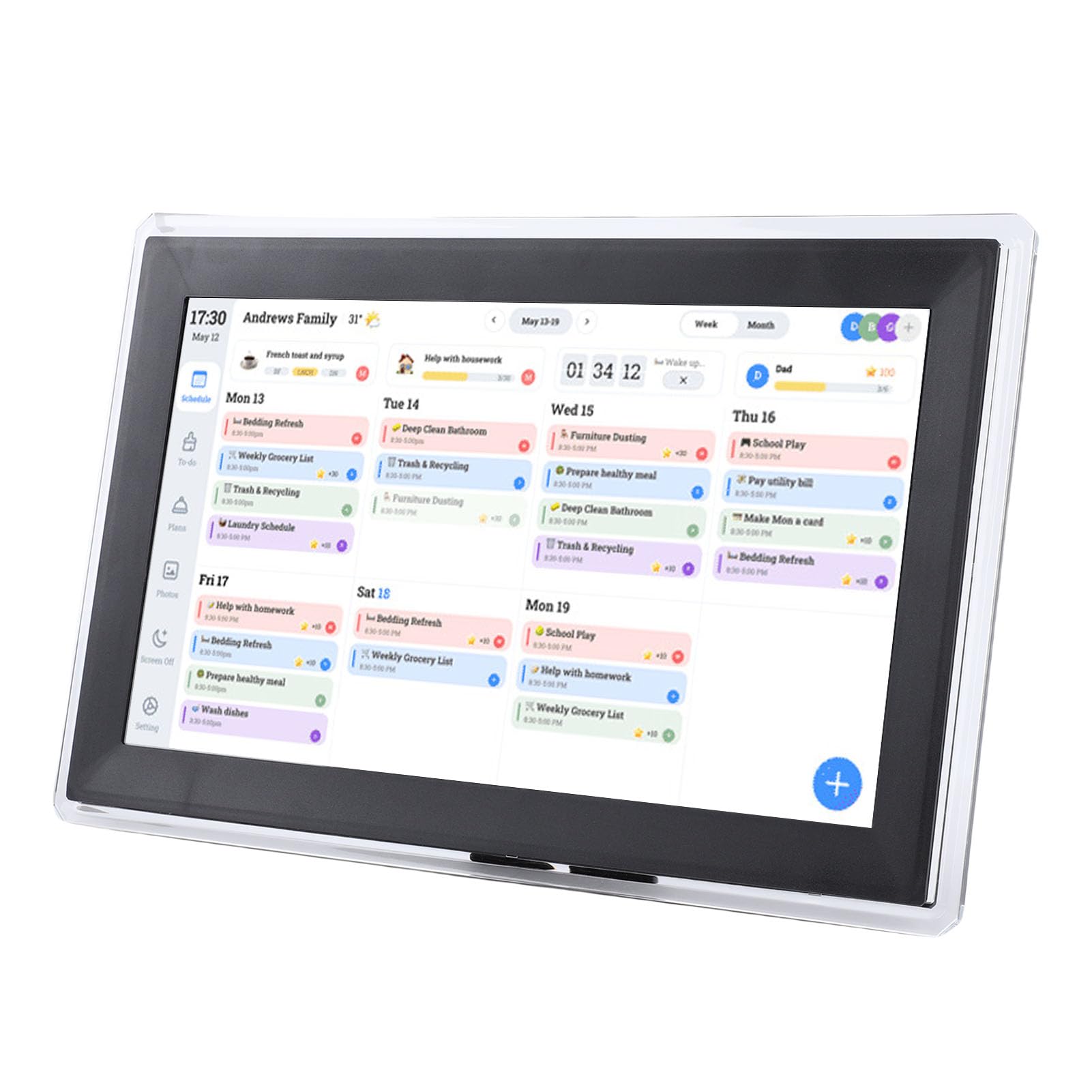 SENECESLI 15,6 Zoll WiFi Digitalkalender Aufgabendiagramm, Interaktives HD Touchscreen Display, Intelligenter Familienplaner, Digitaler Bilderrahmen (BLACK)