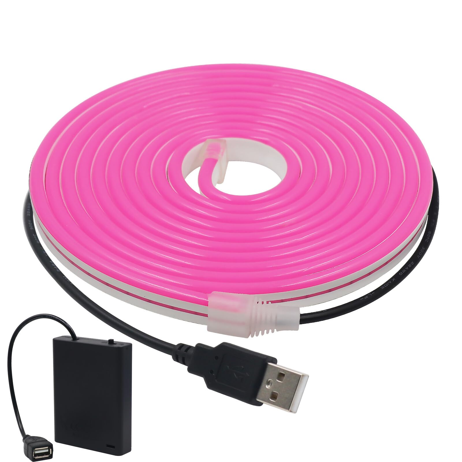 KAFULA 5V USB LED neon Strip with USB 4AA Battery Box [1M, Pink], IP65 Waterproof and Flexible, 120 LEDs/m SMD2835 Silicone LED Strip CRI85+, Home Lighting Decoration [Battery not Included]