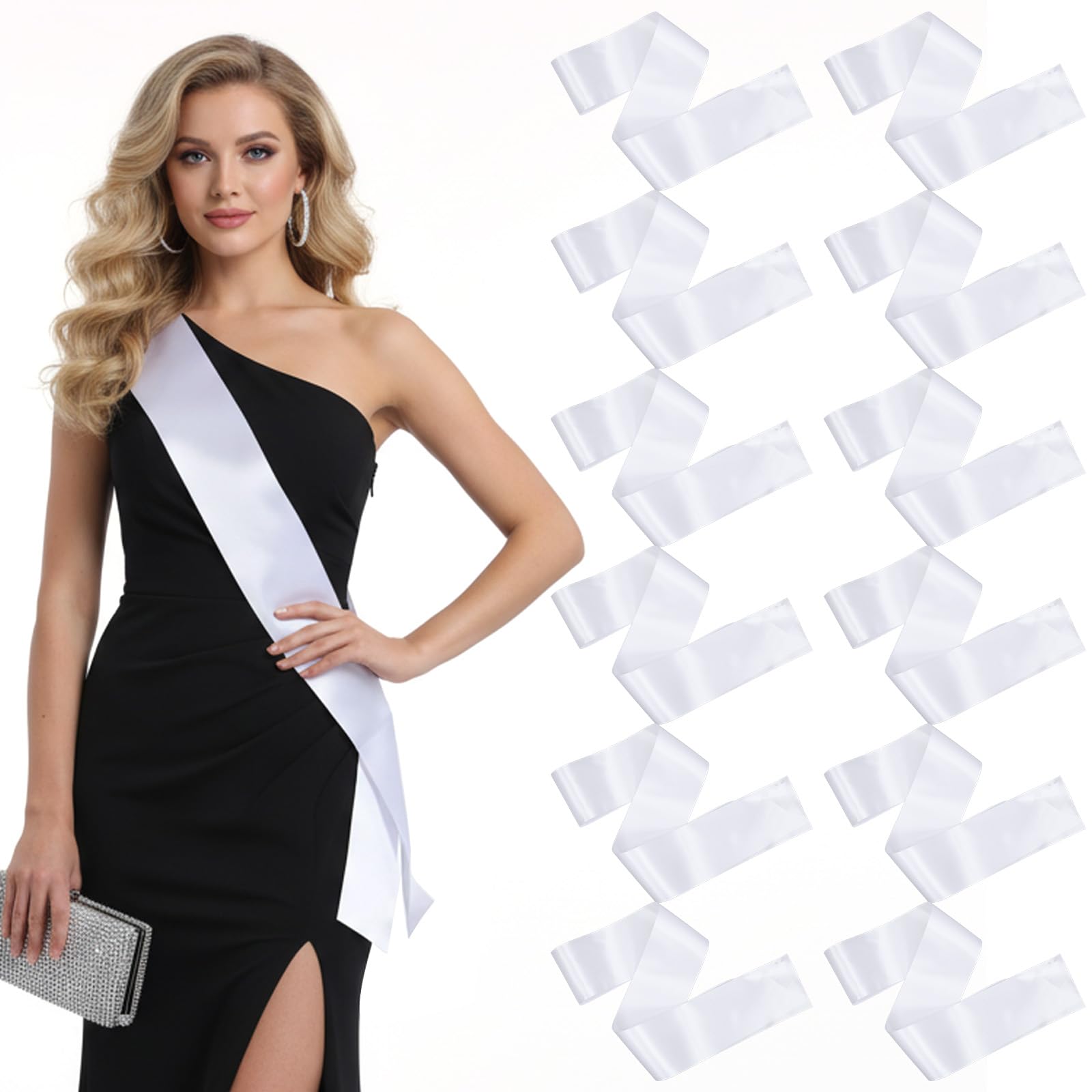 12 Pcs Blank White Satin Sash for Pageants Sublimation Plain Sashes DIY Senior Bride Pageant Sashes 2026 Senior White Sash Party Accessory for Birthday Graduation Wedding Party DIY Supplies