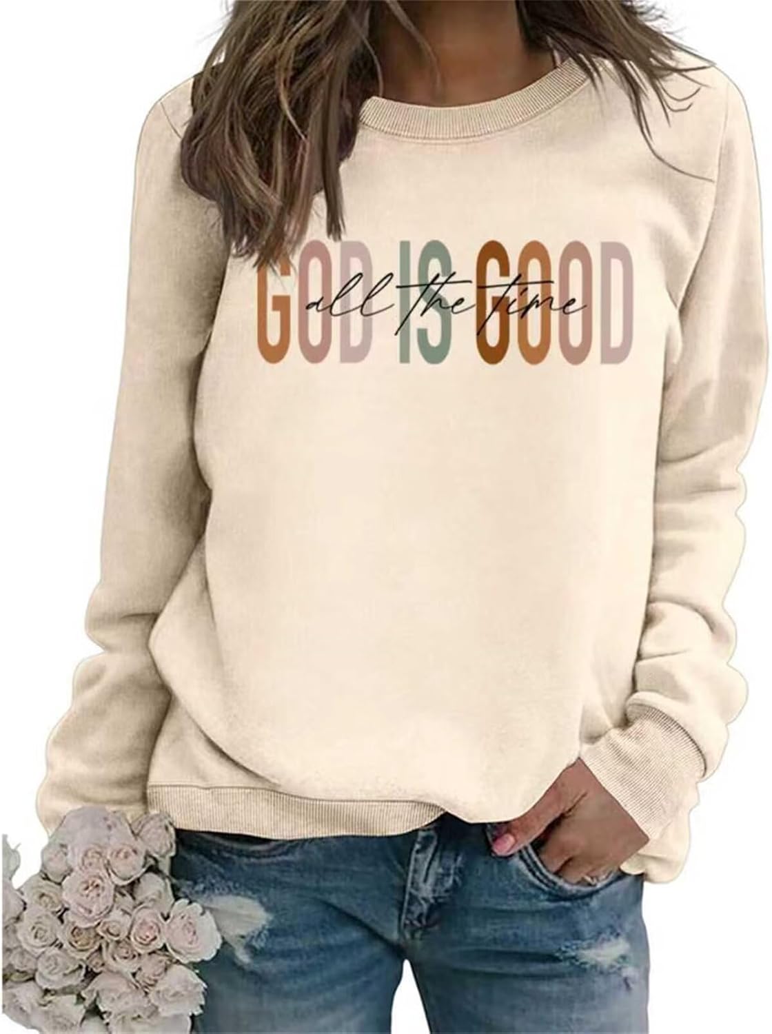 Christian Sweatshirts for Women God Is Good Graphic Long Sleeve Shirts Faith Crewneck Pullover Tops