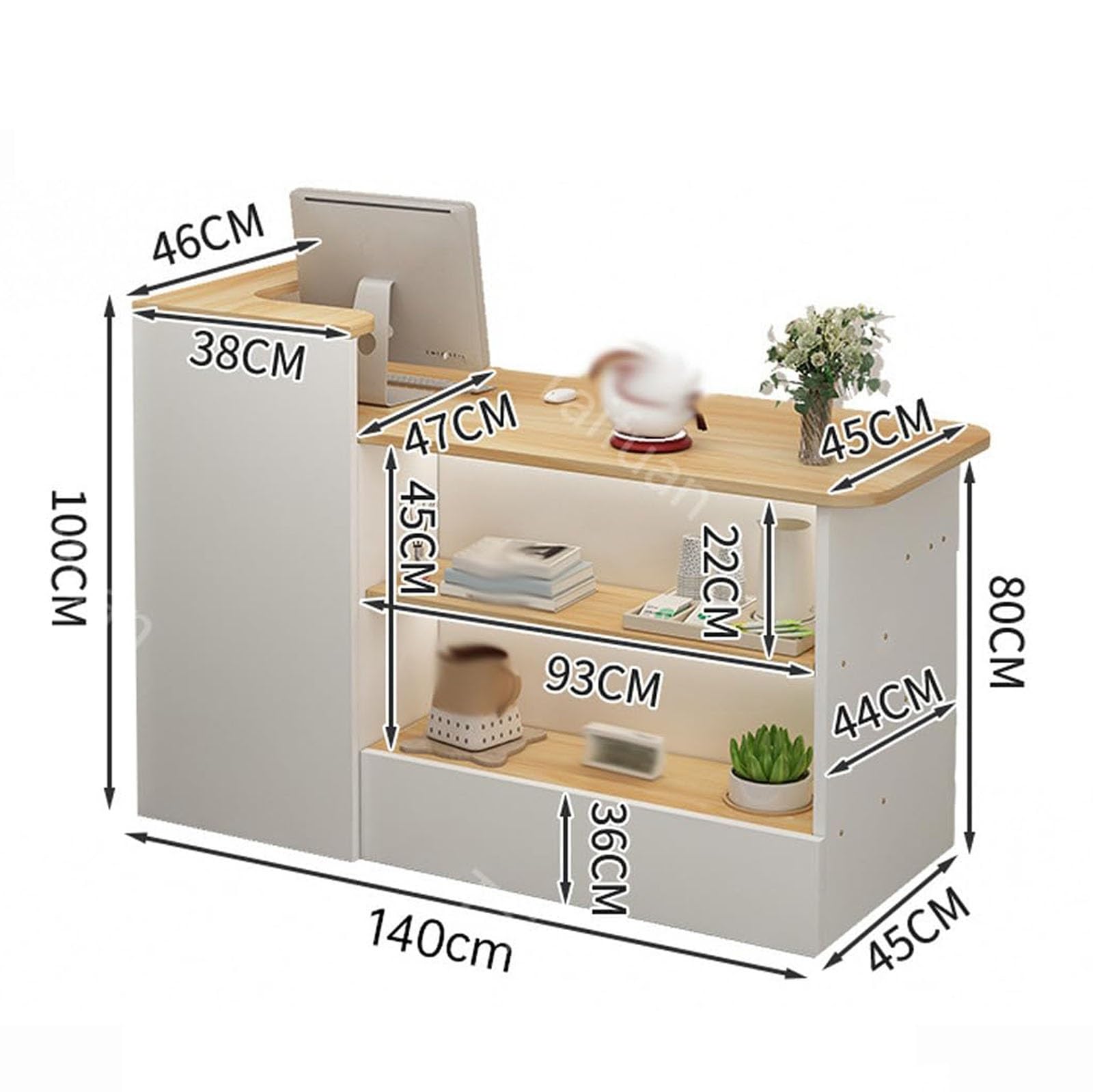 Piccola Reception,Reception Moderna,Bancone Retail,Reception Barbiere,Ufficio Salone, Sala Ricevimenti,Negozio di Abbigliamento，Bancone Cassa per Negozio(Walnut/Right,140x100x45cm)