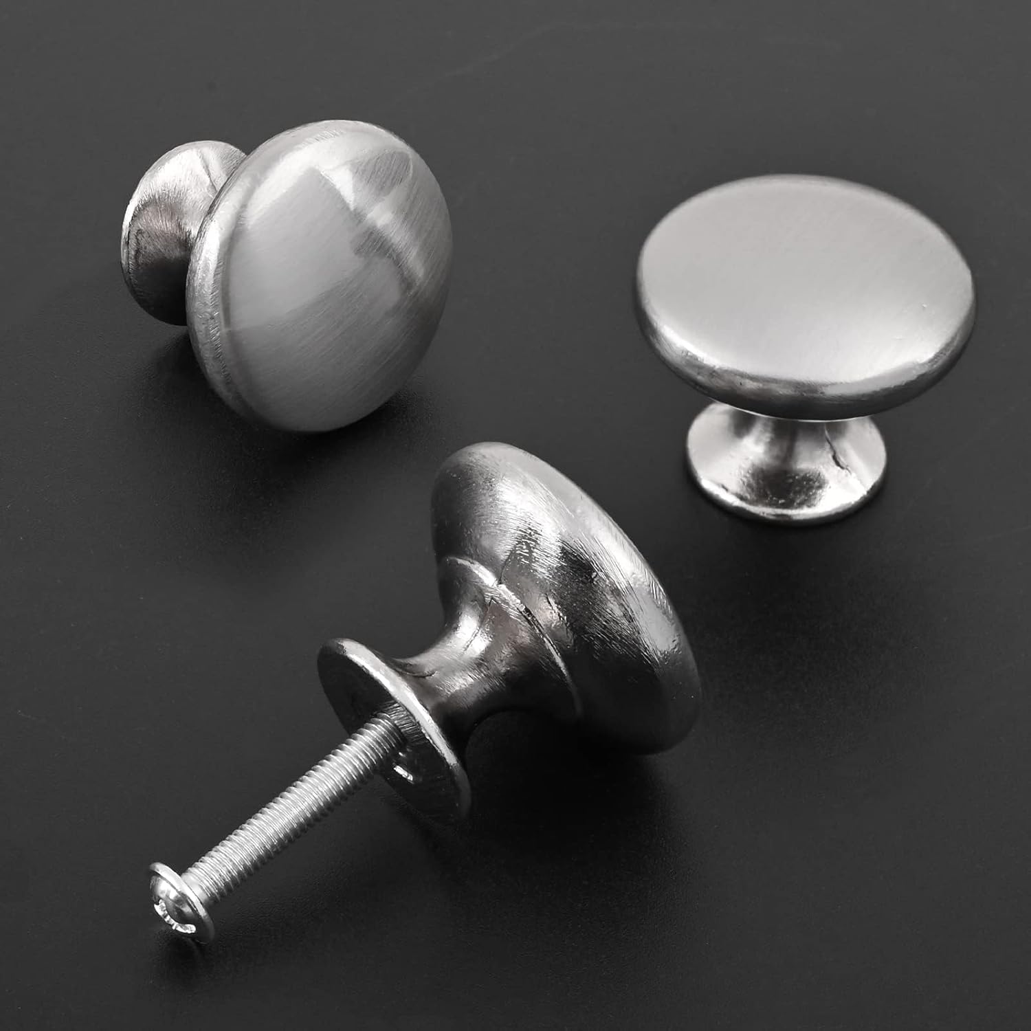 4X Satin Brushed Nickel Knobs Cabinet Hardware Round Mushroom Knob Wardrobe Drawer Pull Handles 30mm/1.18" for Kitchen Cupboard Furniture Chest Door Dresser Bathroom