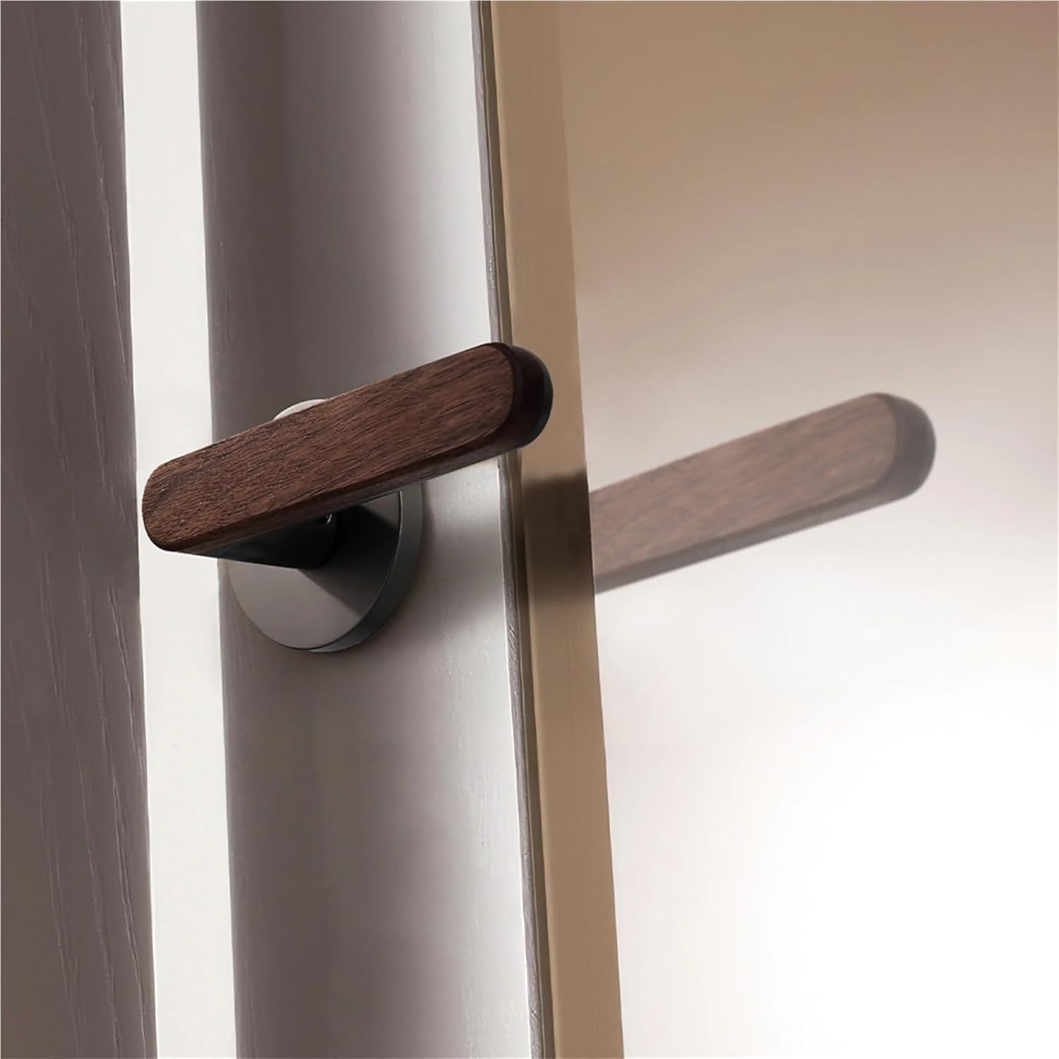 Privacy Door Handle Walnut Wood Lever Matt Brushed Black Nickel Bedroom Bathroom Passage Lock Keyless