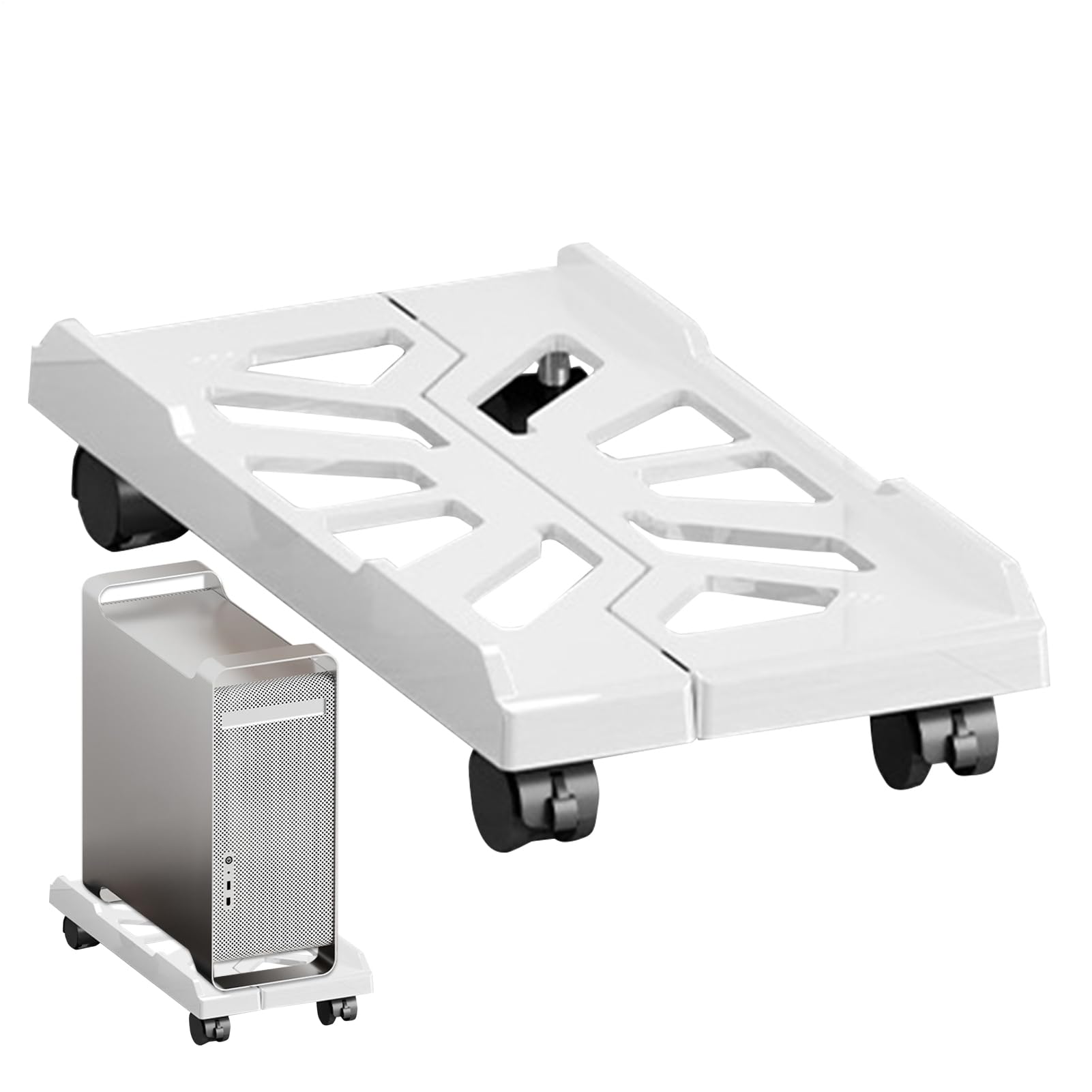 Carrello CPU con ruote - supporto per PC a rotazione compatta con slot di sfiato | Porta della torre del computer regolabile per configurazione della scrivania, ufficio a casa, impianto di gioco,