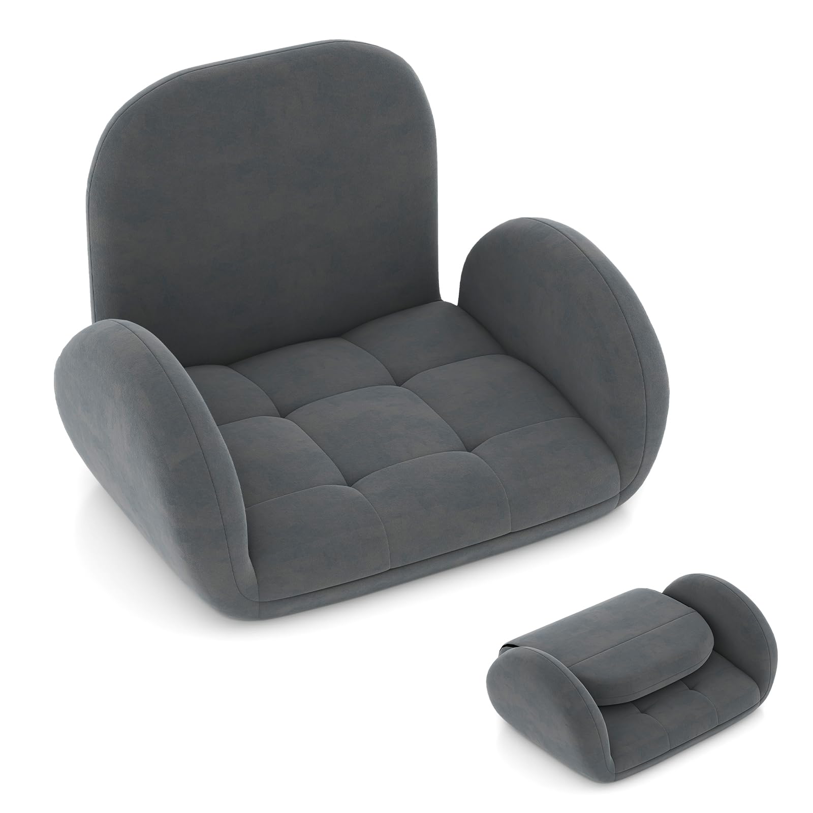 GOPLUS Silla de Suelo Plegable, Silla para Juegos con Respaldo Ajustable en 3 Posiciones y Reposabrazos de 5 Posiciones, Sofá Suelo de Tela para Leer Salón Dormitorio Oficina (sin Base Giratoria)
