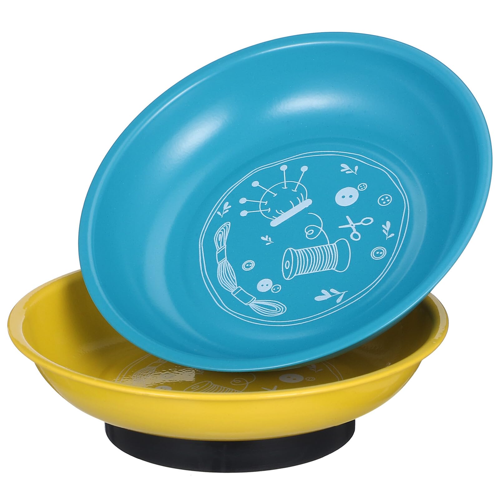 Lurrose Porta Aghi Magnetico per Cucito in Acciaio Inox Set 2 Pezzi Vassoio a Ciotola Colorato Blu e Giallo, Organizzatore Portatile per Aghi da Ricamo e Trapuntatura, Accessorio