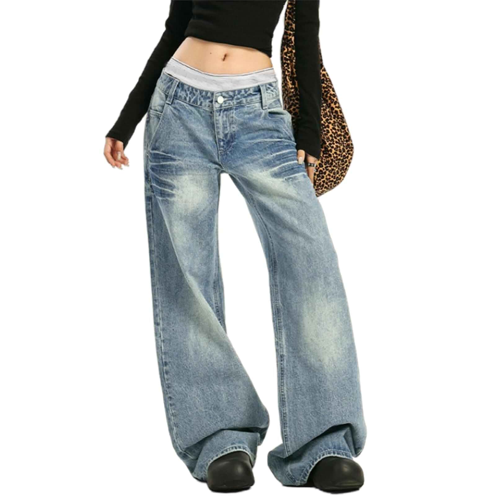 Low Rise Baggy Jeans for Women Wide Leg Y2k Boyfriend Jeans Vintage Washed Loose Fit Mom Denim Pants Streetwear Jeans
