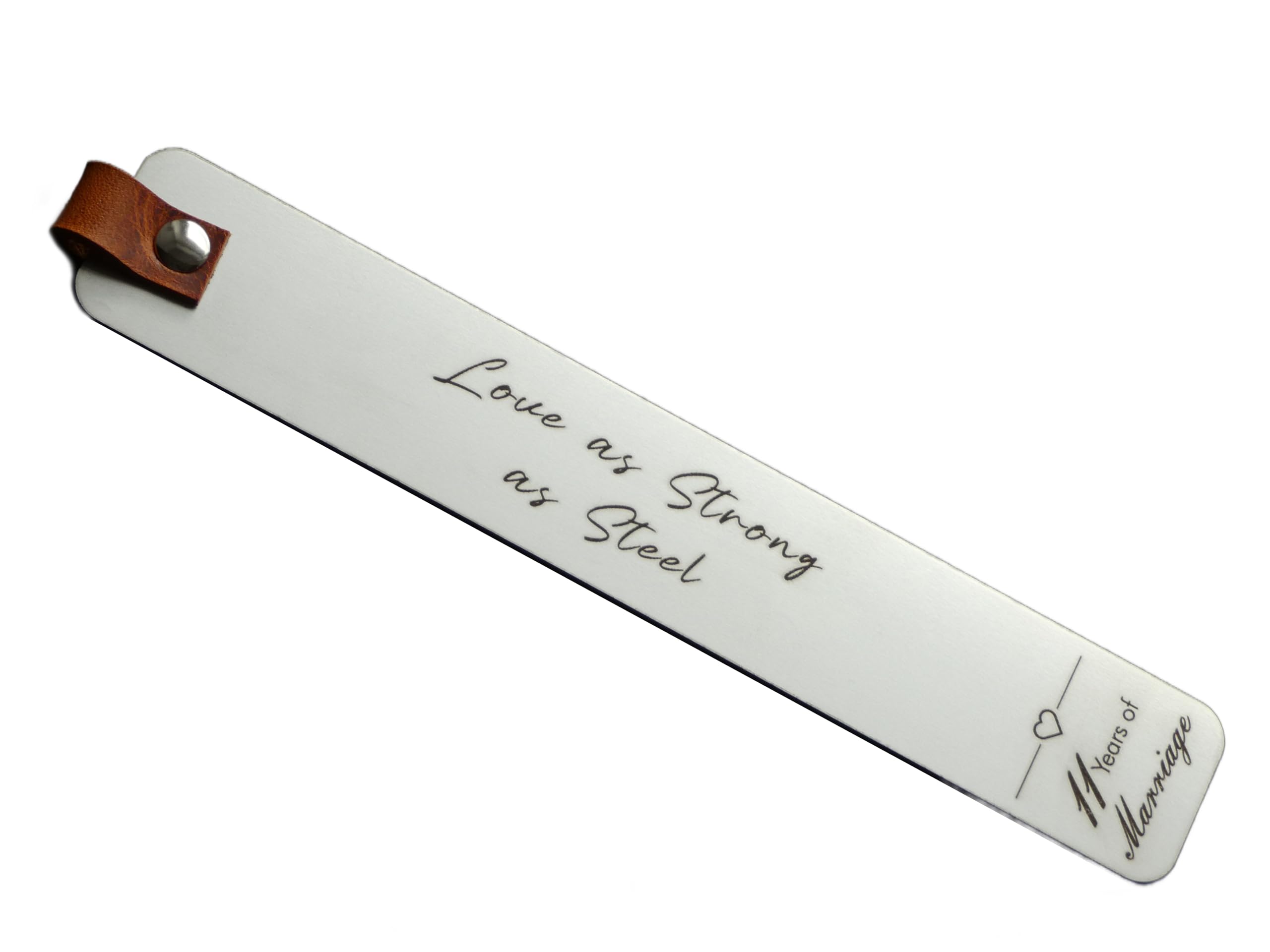Engraved Steel Bookmark, 11 Years of Marriage 11th Wedding Anniversary Gift (Love As Strong As Steel)