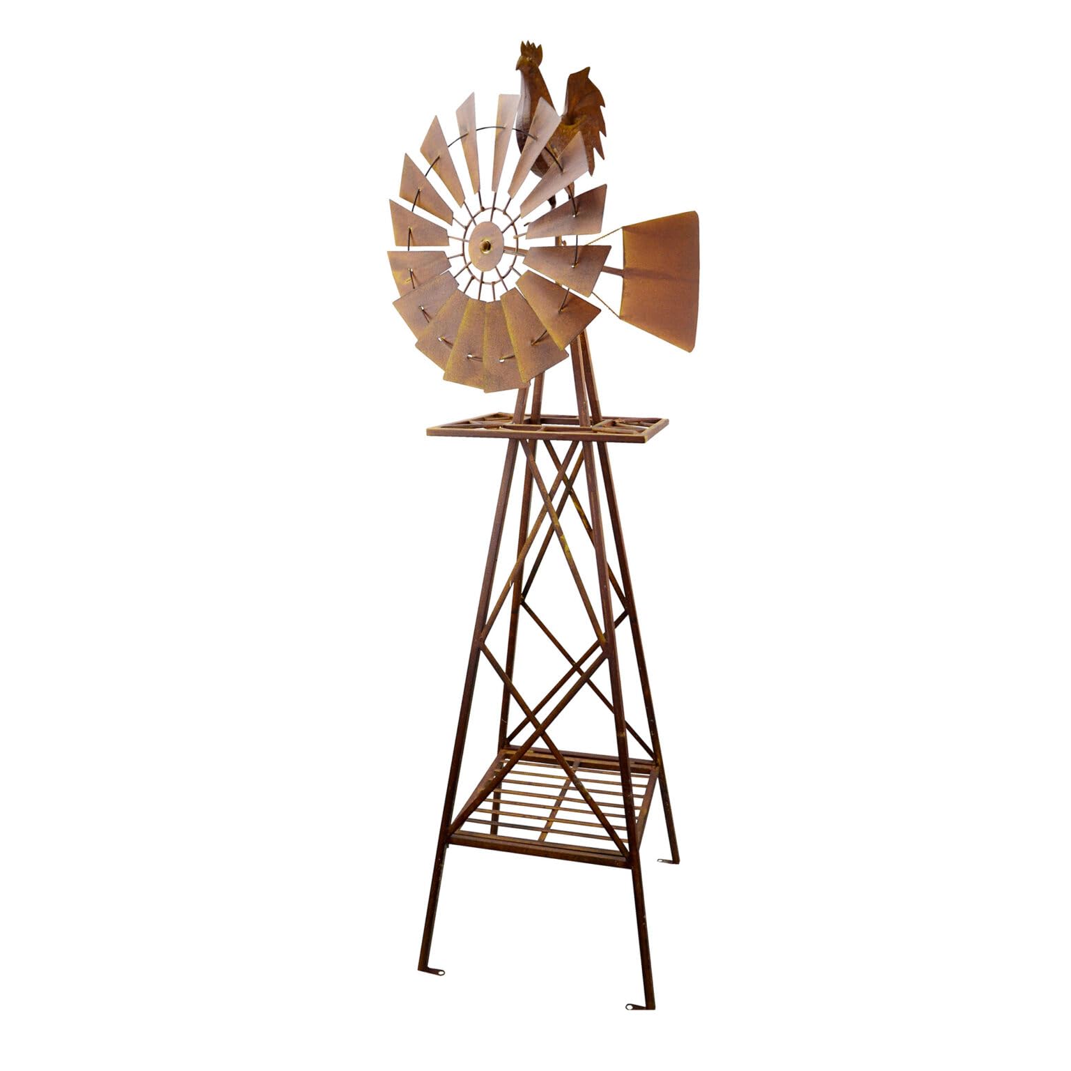 Red Carpet Studios Windmill Wind Spinner Yard Art, 67 Inches Tall, Rustic Metal Rooster