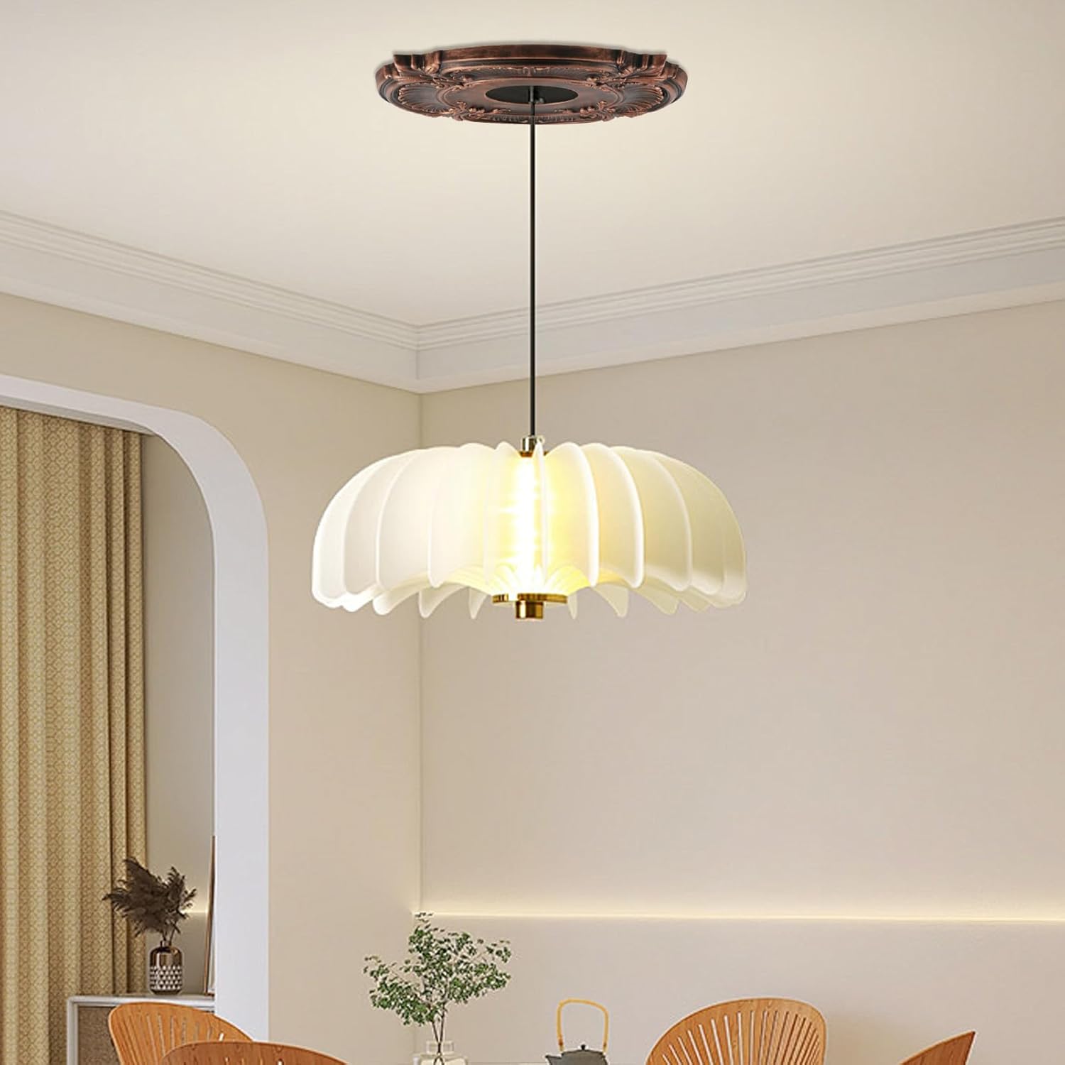 Crapyt Ceiling Light Medallion PU Ceiling Medallion Ceiling Cover Plate for Ceiling Fans 12.01"OD x 3.35"ID Bronze