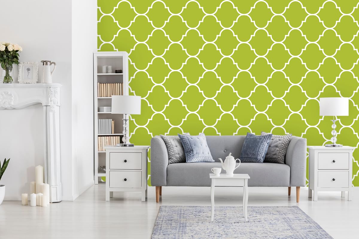Papier peint intissé vert 240x250 cm avec motifs graphiques du Maroc