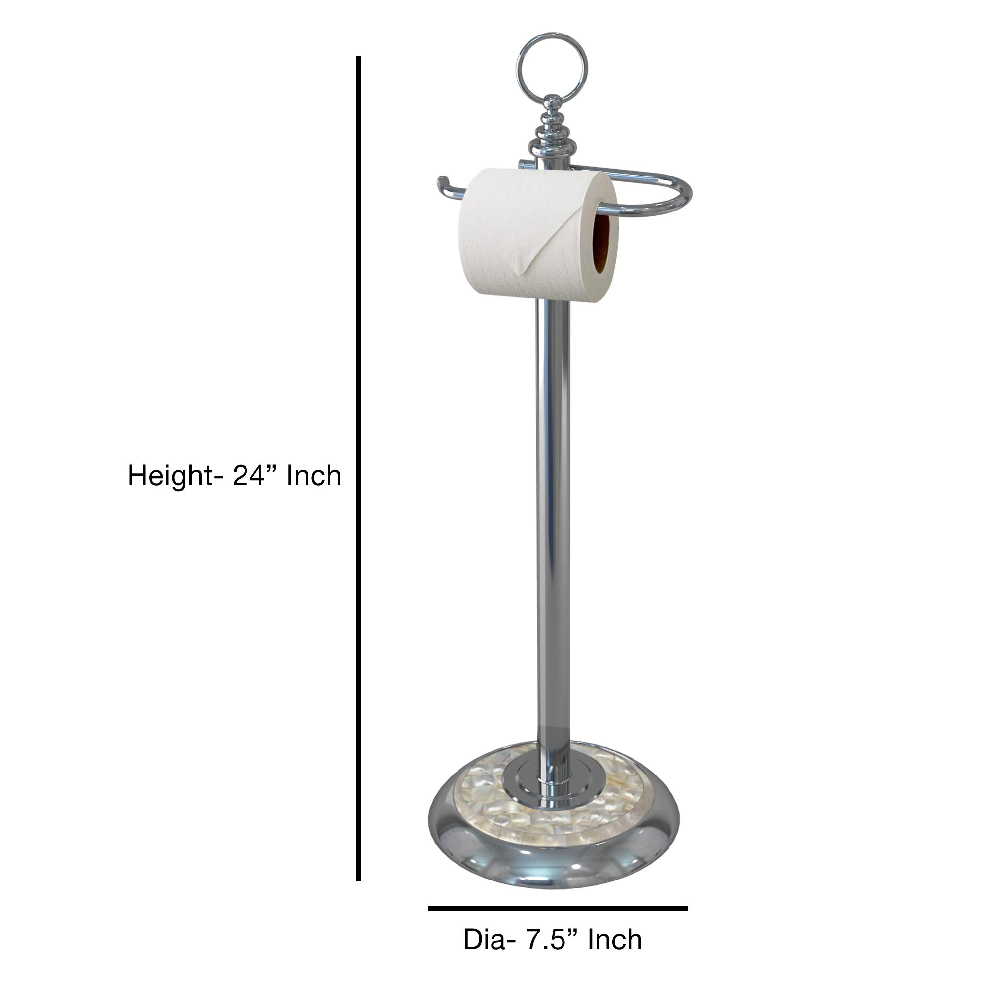 nu steel TGC13MOPH Freestanding Toilet Tissue Paper Roll Holder Stand Metal with Chrome and Mother of Pearl Mosaic Finish