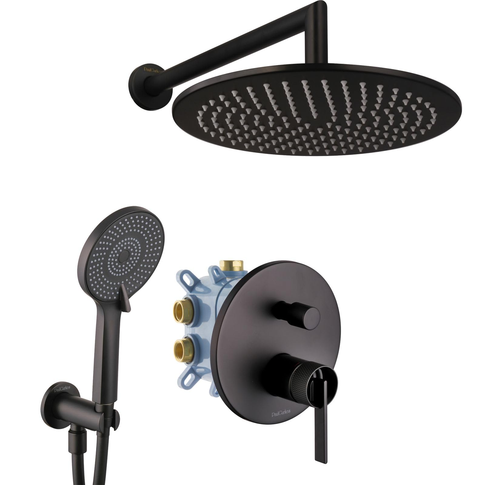 Juego de ducha empotrable, color negro mate, juego completo con cuerpo base