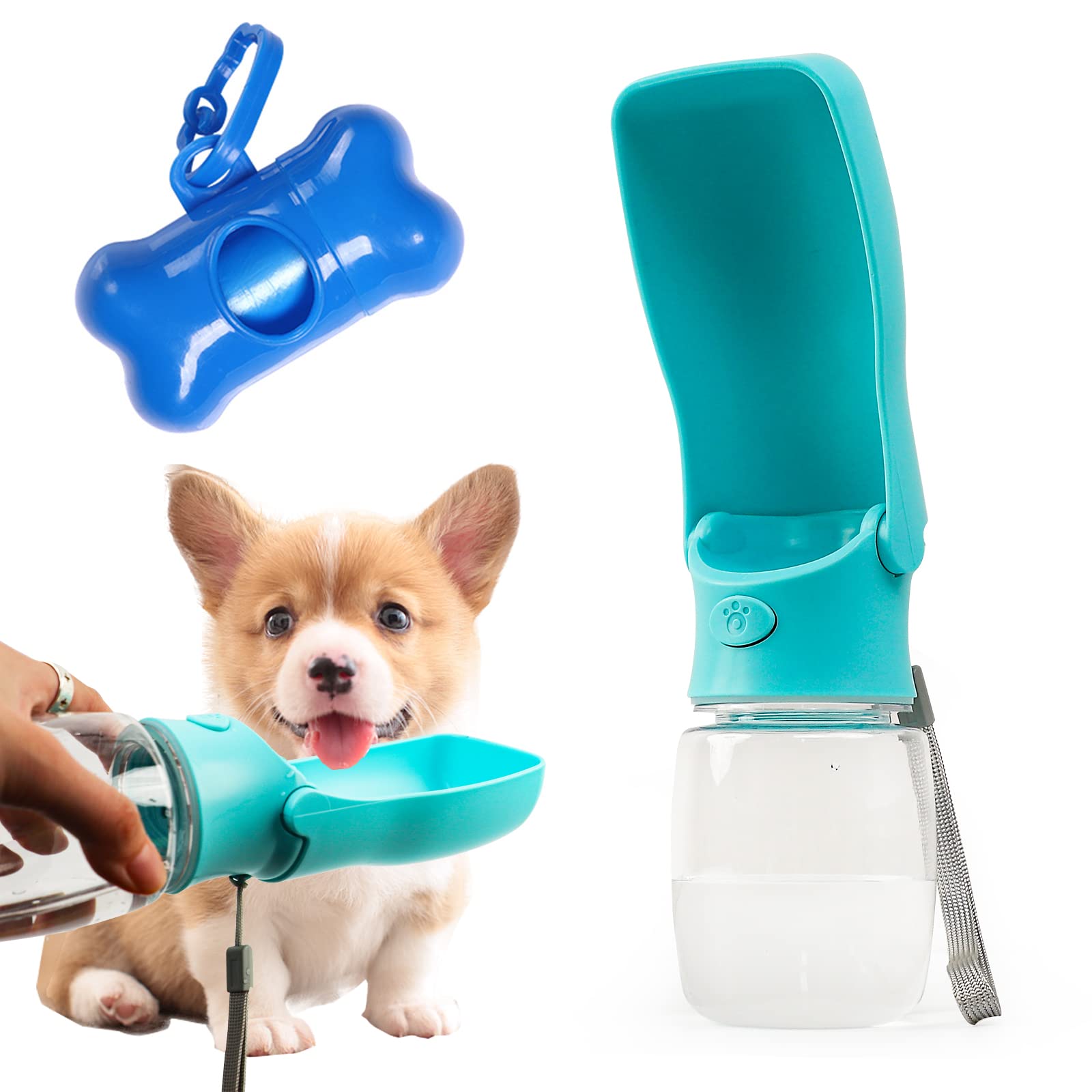 YADIMI Foldable Dog Water Bottle, Portable Pet Water Dispenser 350ml with Waste Bag, Leak Proof Puppy & Cat Water Bottle for Outdoor Walking, Travel, Hiking