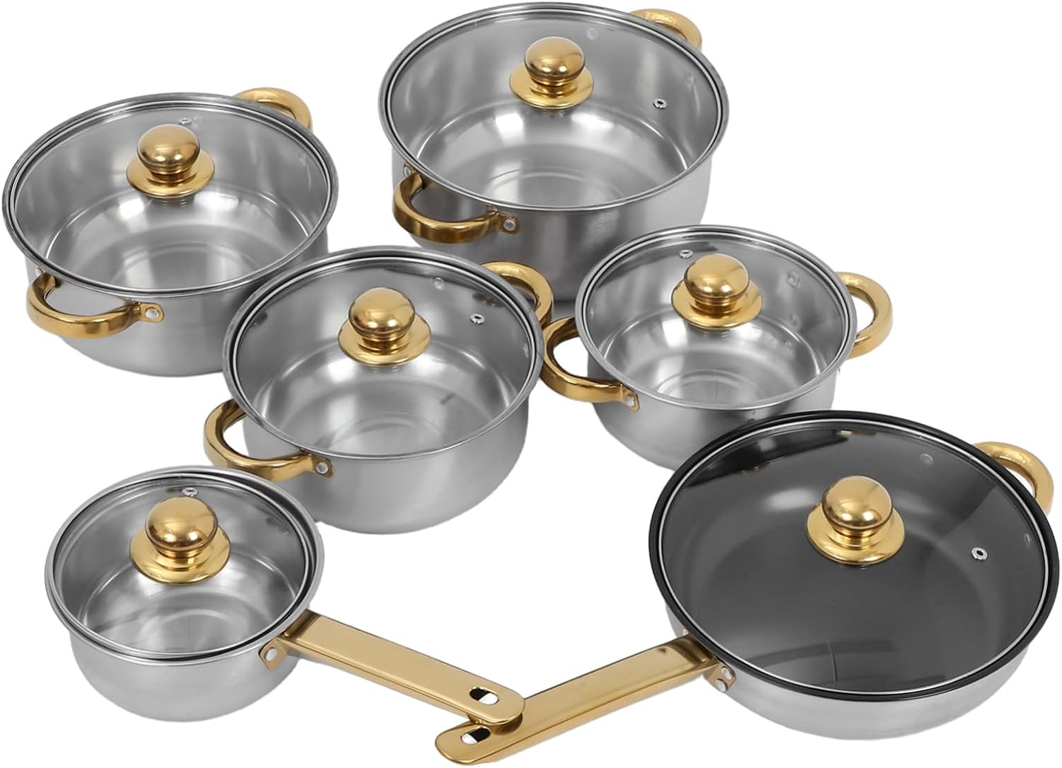 Stainless Steel Cookware Set with Nonstick Fry Pans Soup Pots and Sauce Pans for Induction Cooktop Even Heat Distribution for Home Kitchen Cooking