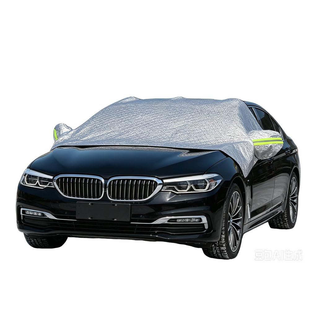 Demi Bache Voiture Exterieur Housse Pare Soleil Voiture Avant Protection Anti Givre Neige Glace Pluie Poussiere Couverture Pare-Soleils Auto Cache Vitre Voiture Universelle avec Sangles Fixation