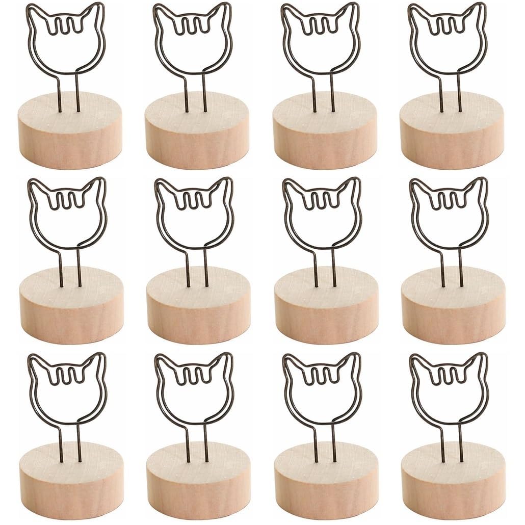 NALACAL Table Number Holders, 12PCS Wooden Place Card Holders With Imitation Copper Wire Pattern, Picture Holders, Natural Wooden Style for Graduation Centerpieces, Wedding, Party, Birthday