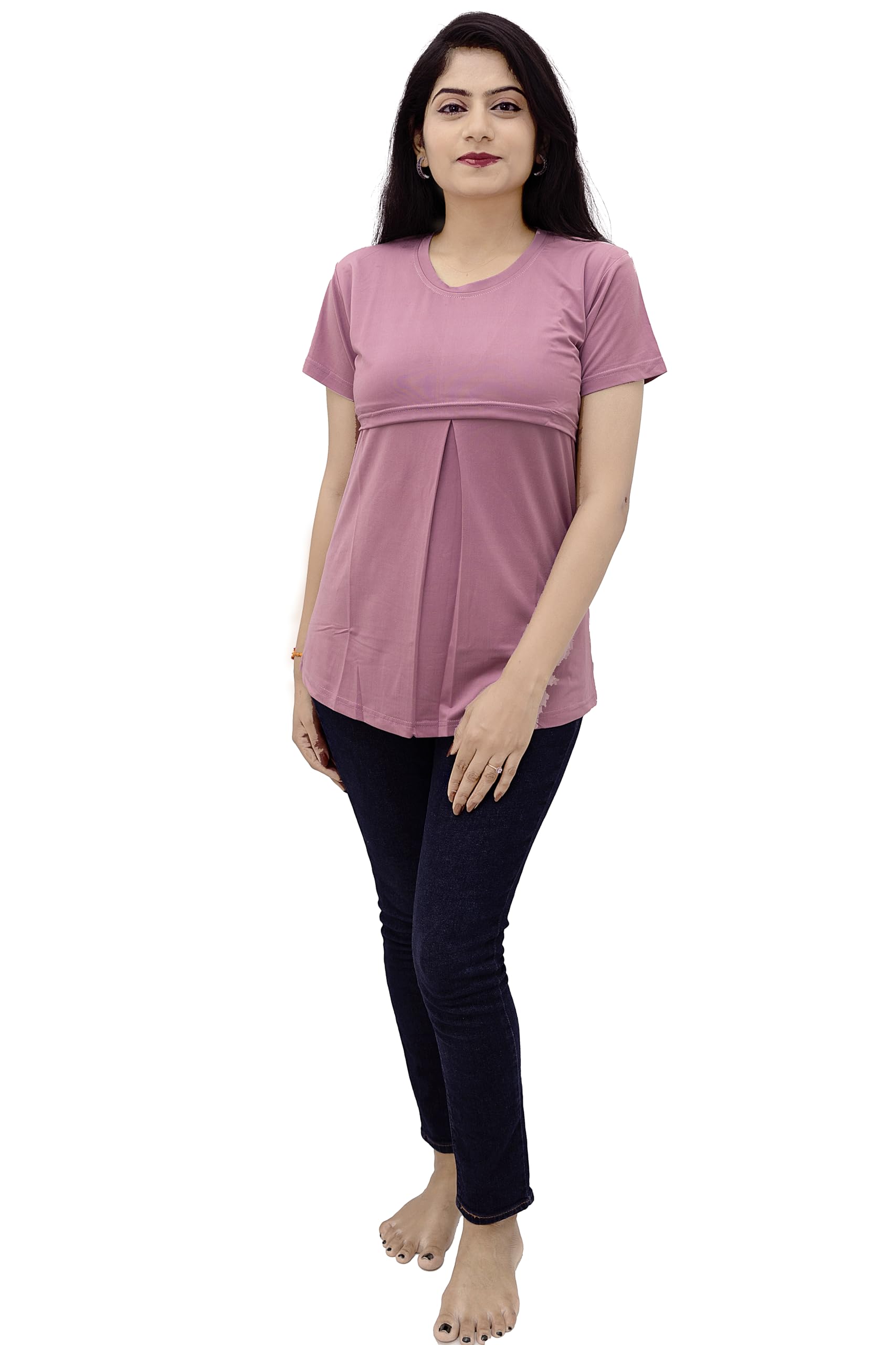 The Starmom Zipless Maternity Tops for Women | Cotton Round Neck Feeding T-Shirt for Easy Nursing & Breastfeeding | Half Sleeve T-Shirt for Pregnant Women | Maternity Top Wear for Mothers - Image 8 thumbnail