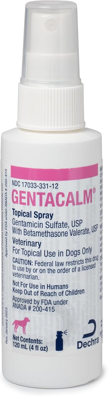 GENTACALM® Topical Spray (Gentamicin Sulfate, USP with Betamethasone Valerate, USP) 120 mL Spray Bottle for Dogs