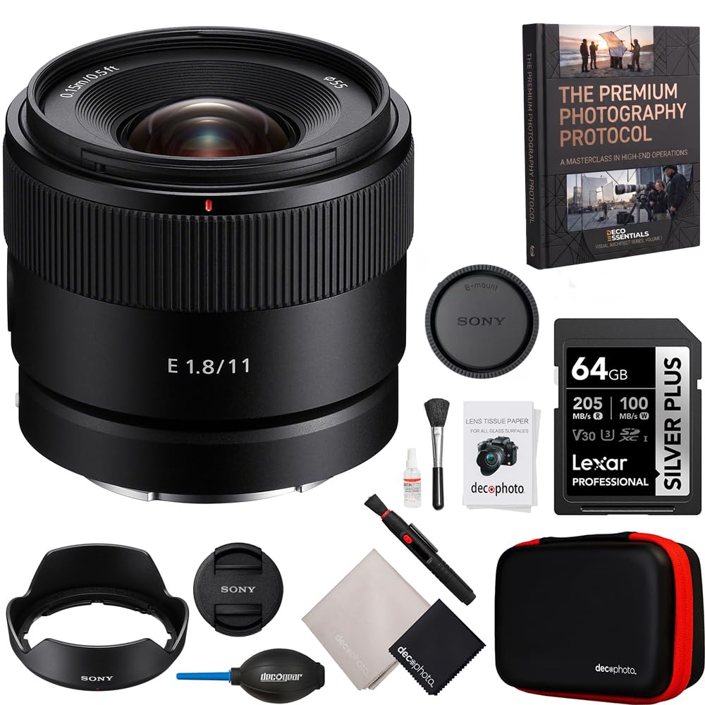 Sony SEL11F18 E 11mm F1.8 APS-C Ultra-Wide-Angle Prime for APS-C Cameras Bundle with Sandisk SDHC 64GB Memory Card