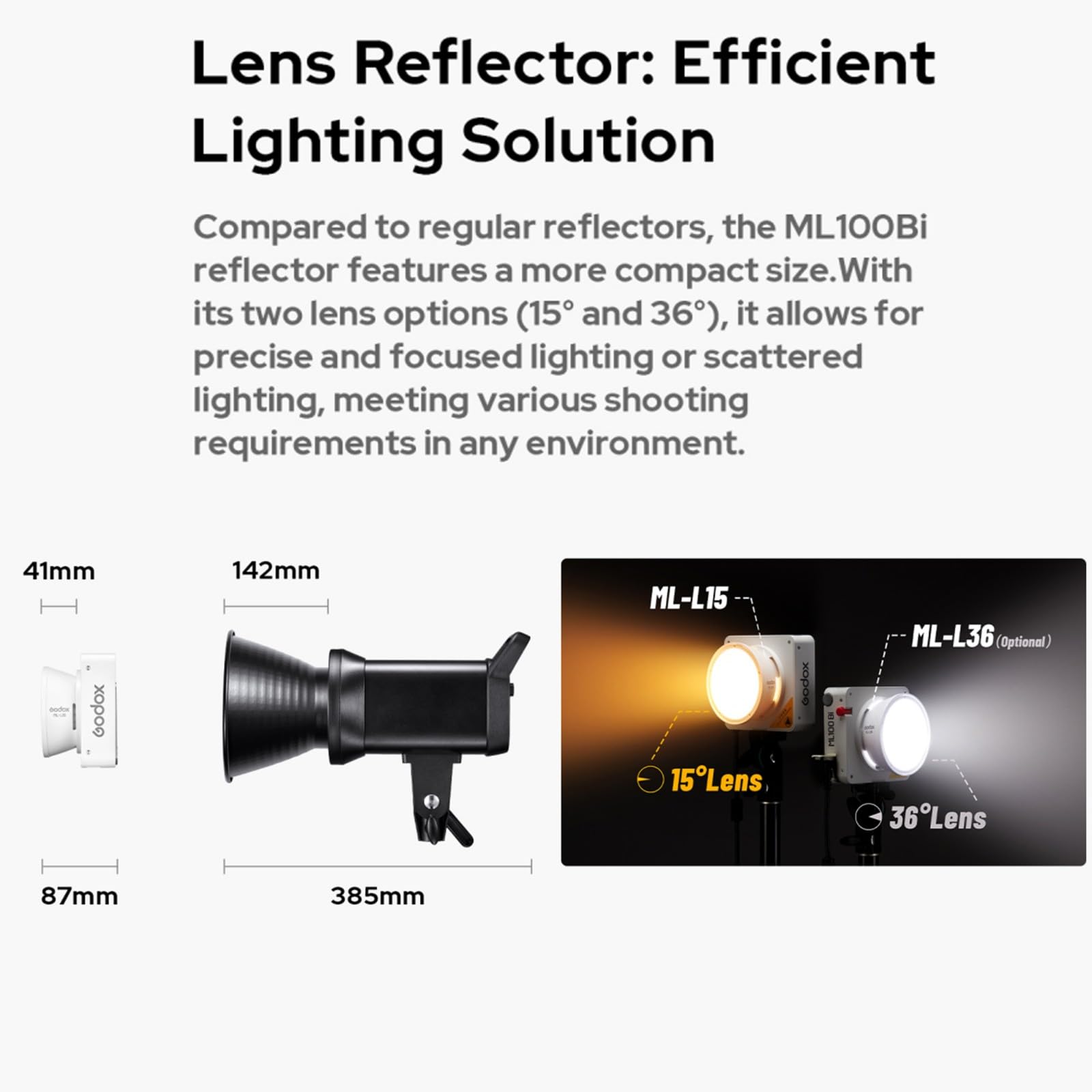 Luce LED Godox ML100Bi 100W Bi-Colore 2800-6500K – CRI 97+, TLCI 98+, 11 FX, Controllo App, Portatile - 3