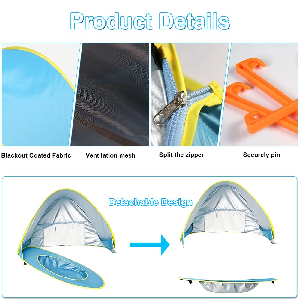Tenda da Spiaggia Pop-up, Tenda da Spiaggia Bambini con Mini Piscina e Borsa, Tenda per Neonati Pieghevole Portatile Protezione Solare Anti-UV 50+, Tenda Spiaggia Bambini per Campeggio