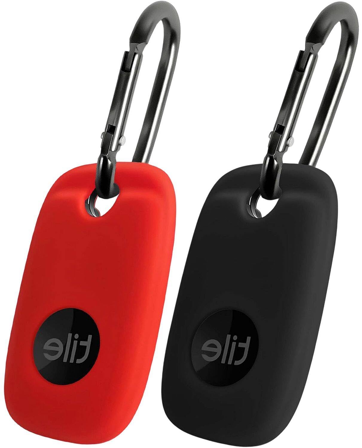 Geiomoo Silicone Case for Tile Pro 2022 Tracker, Soft Flexible Scratch Resistant Cover with Carabiner (2 Pack Red+Black)