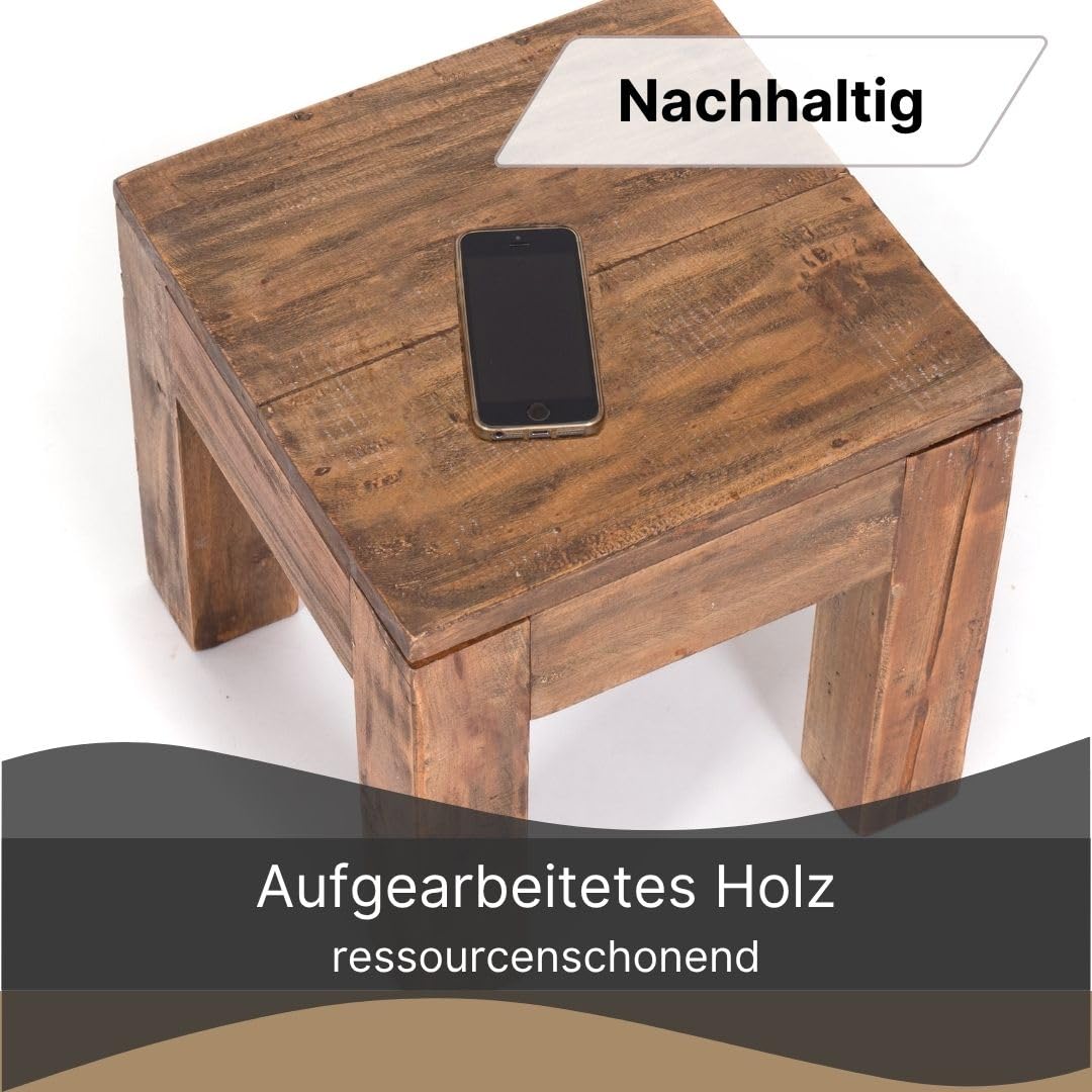 DESIGN DELIGHTS RUSTIKALER COUCHTISCH Square 30 | Recyclingholz, massiv, 30x30x30cm (HxBxT) | Beistelltisch