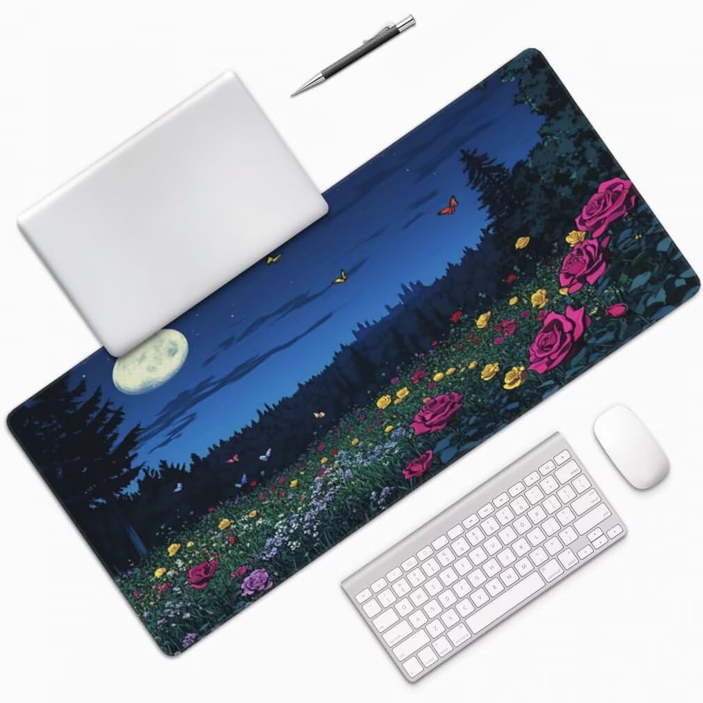 Tappetino Mouse Rosa, Mouse Pad XXL 1200 x 600 x 3 mm, Luna Piena Tappetino Gaming Grande Sottomano Scrivania, Impermeabile Mousepad Lavabile con Base in Gomma Antiscivolo per Computer-MP1537