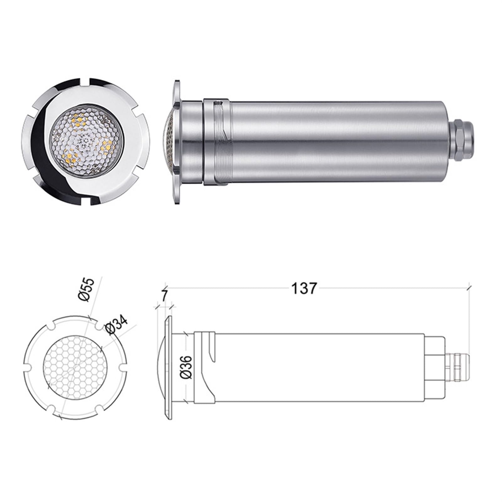 Poolbeleuchtung, LED-Schwimmbadlicht Unterwasser-Downlight Edelstahl 1,5 Zoll Unterwasser-Wandleuchte Schraubgewindeanschluss 48MM Öffnung eingebettet für Schwimmbad, Brunnen, Teich, Aquarium(White,24