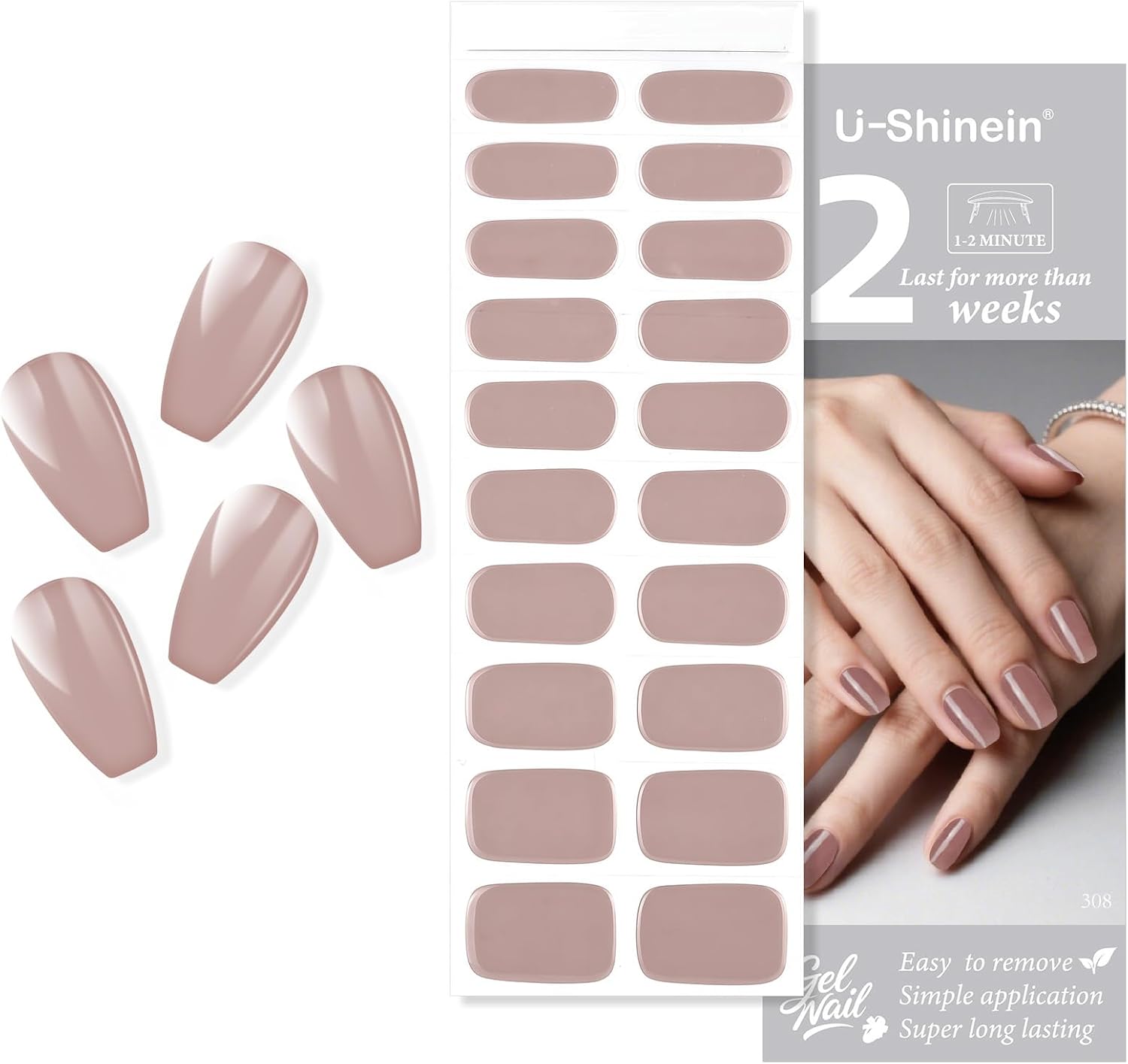 Semi Cured Gel Nail Strips, 20pcs Coffee Nude Gel Wraps Sticker Easy Apply & Remove Long Lasting with UV Lamp Home Salon DIY Art for Women