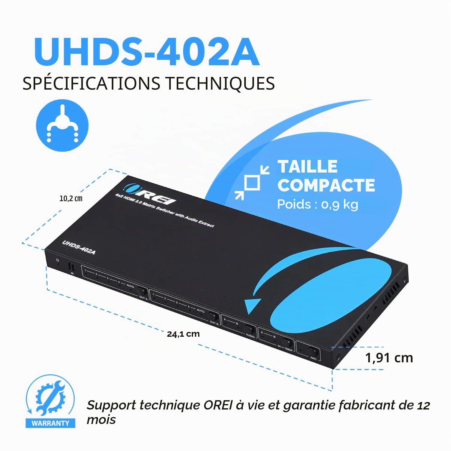 OREI Commutateur matriciel HDMI 4 x 2, commutateur 18 G UltraHD avec Arc Prend en Charge jusqu'à 4K @ 60 Hz et 1080p IR Audio Extracteur Arc EDID HDCP 2. Télécommande – Sélection de Matrice complète