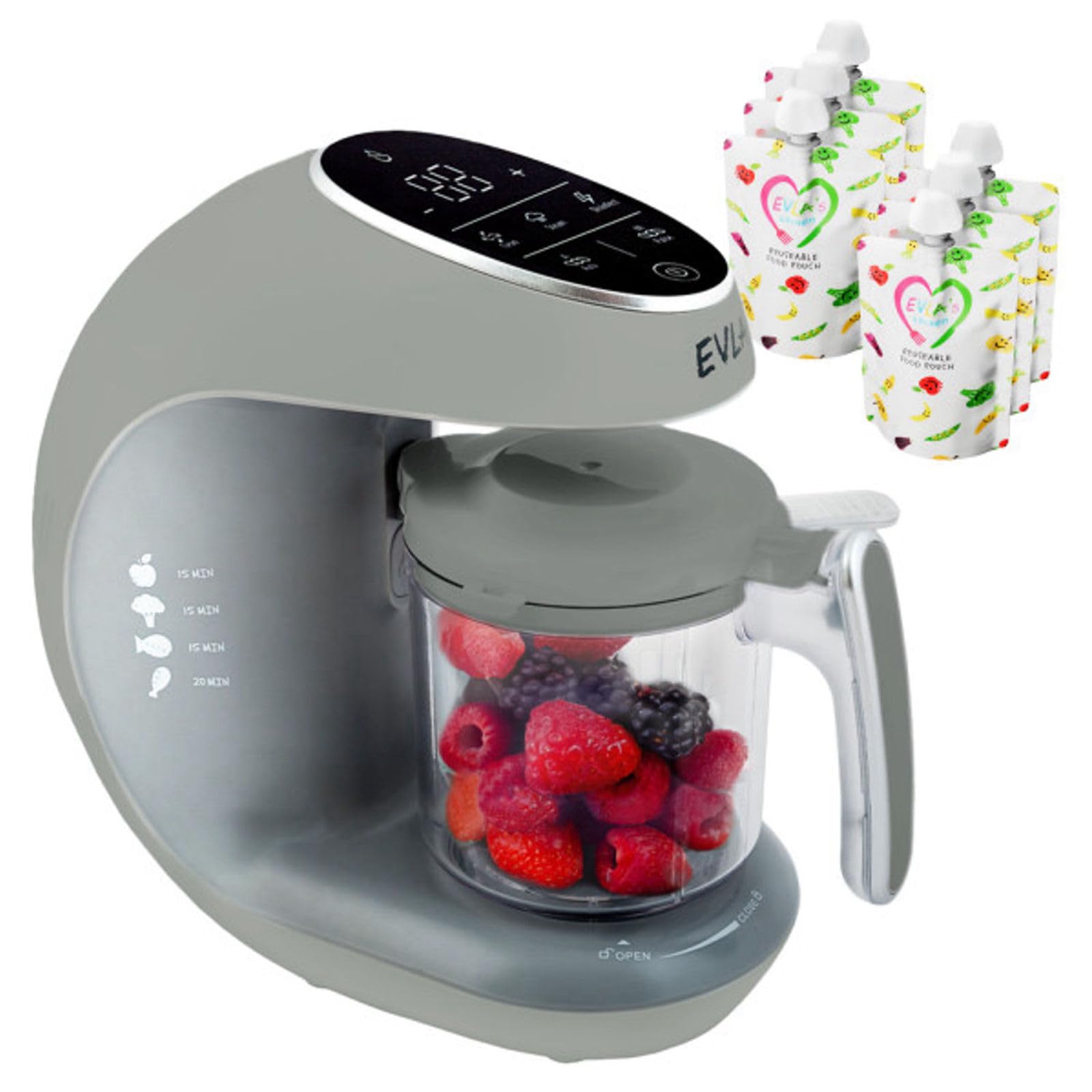 EVLA'S Baby Food Maker, Steamer, Blender, Baby Food Processor for Healthy Homemade Baby Food in Minutes, Touch Screen with 6 Reusable Food Pouches,
