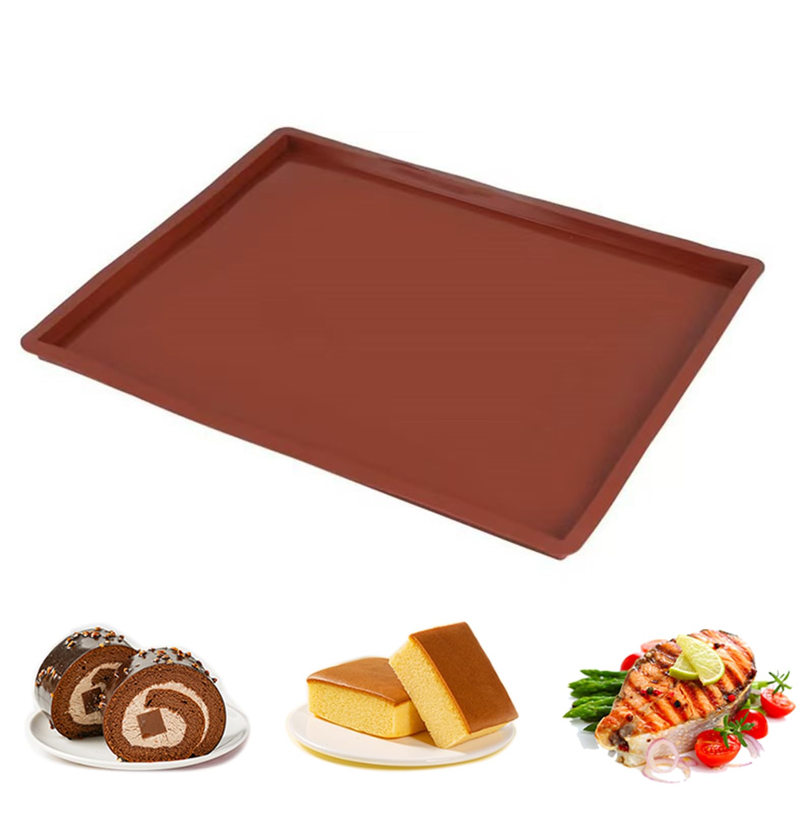 Moule Genoise Rebords 38x30x1.5cm Silicone Tapis Cuisson anti-débordement Rectangulaire