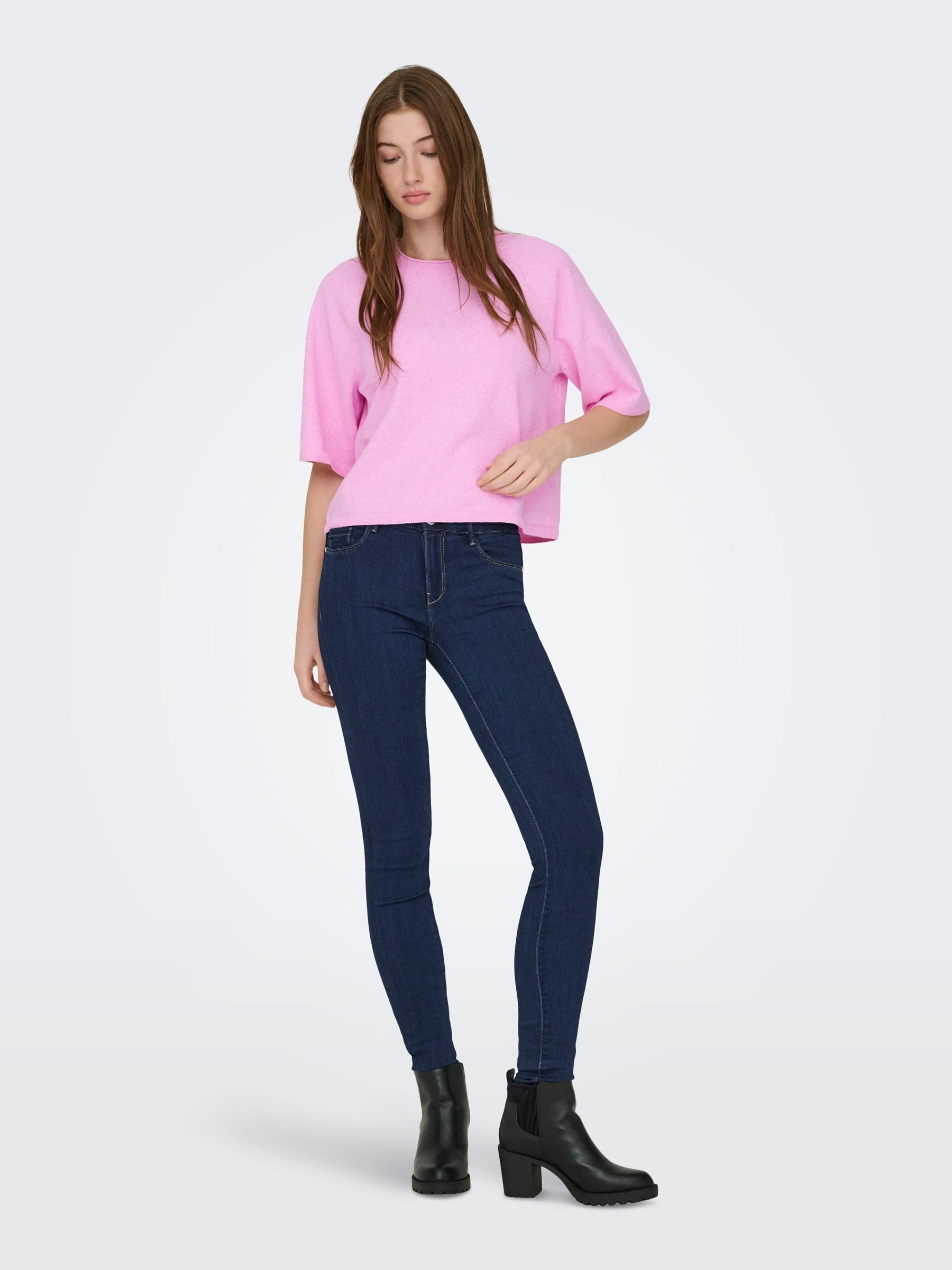 ONLY Onlloyal Knt Nca sweter z okrągłym dekoltem 3/4 Super różowy, L damski, Super różowy, L