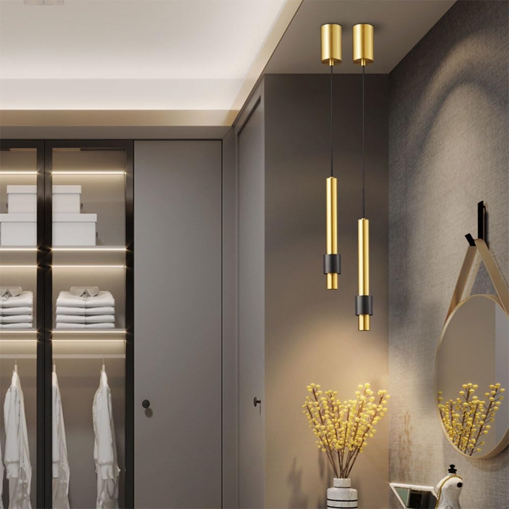 Pendant Lighting for Kitchen Island LED Dimming Chaner d All Copper Single Head Pendant Light Minimalist Long Tube Ceiling Light Fixture for Kitchen Island Dining Room Bedroom Hallway Livi