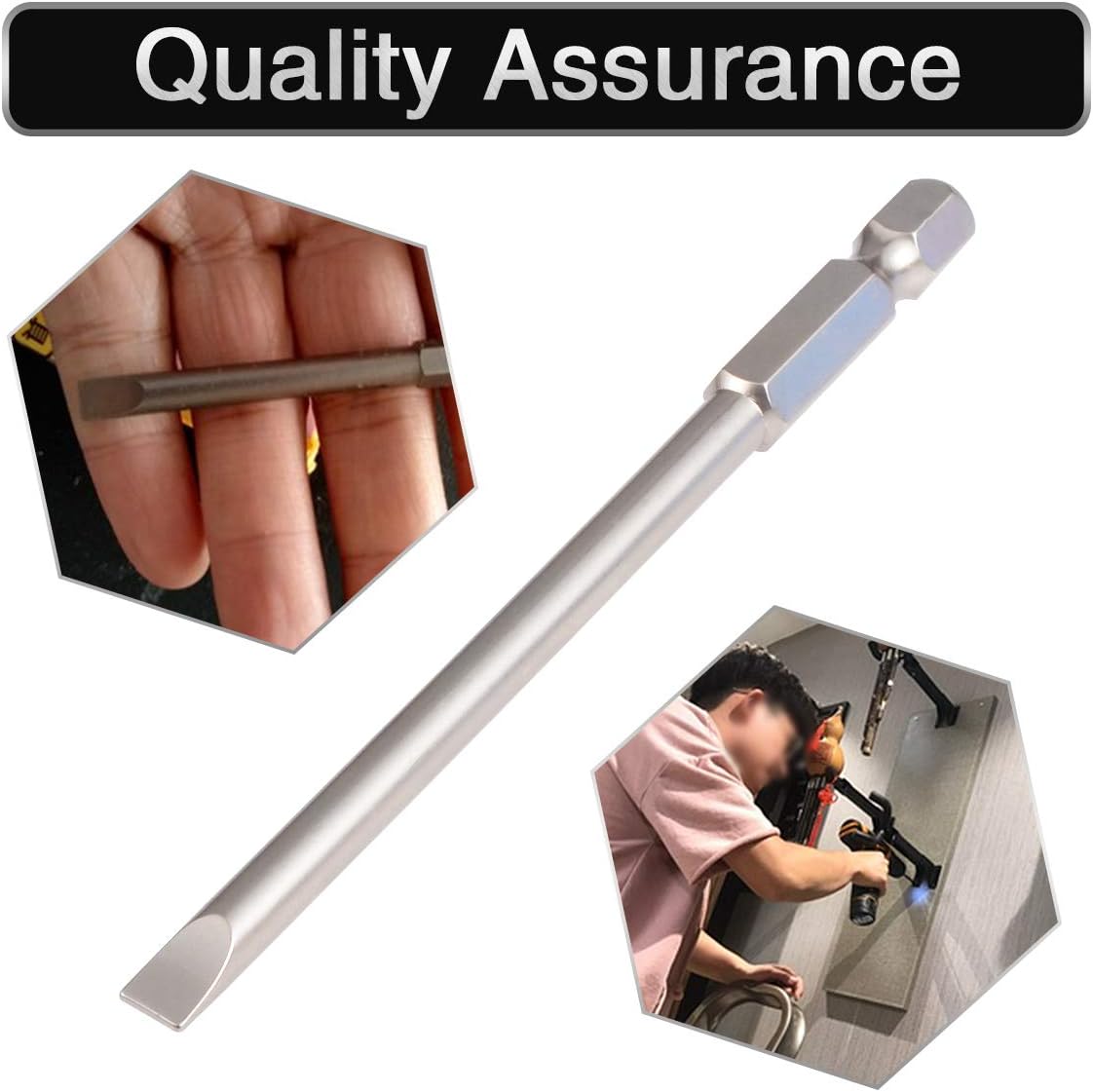 4pcs 150mm Magnetic Flat Head Slotted Tip Screwdrivers Bits Set 1/4 Inch Hex Shank Dia. 3mm 4mm 5mm 6mm