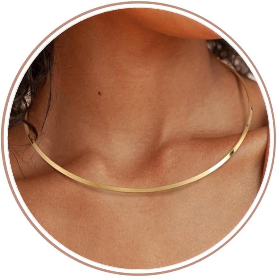 Sanfenly Choker Collar for Women 14K Gold Plated Silver Stainless Steel Metal Collar Choker Necklace Statement Open Cuff Bangle Necklace for Women
