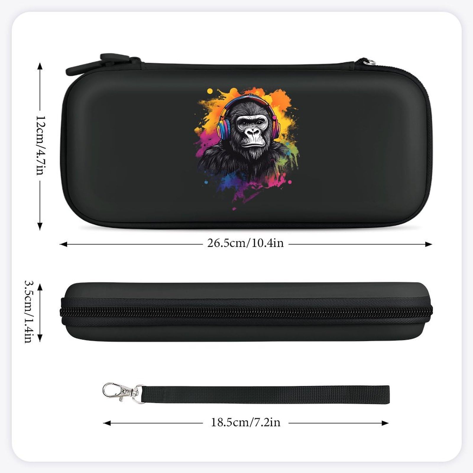 Colorful Gorilla Monkey Compatible with Switch Carrying Case Hard Travel Game Bag Pouch with 15 Games Accessories Black-style