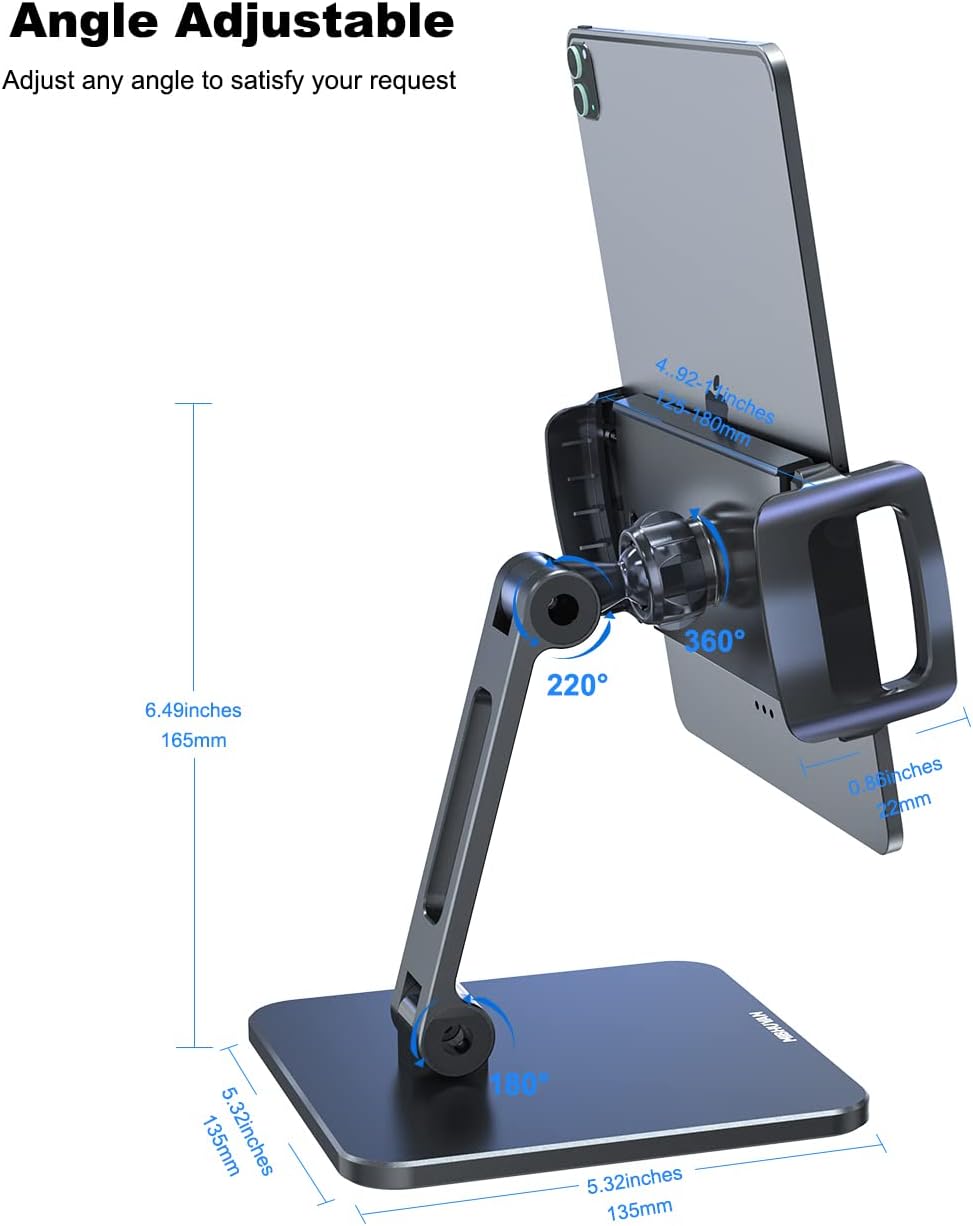 Mibhuvan Tablet Stand Holder Adjustable, Upgraded Heavy Duty Metal Base Desktop Cradle, Tablet Mount Compatible with iPad Pro 12.9, Air, Mini, Tabs, Kindle, iPhone, 4.7-13" Tablet & Phone, Black : Electronics