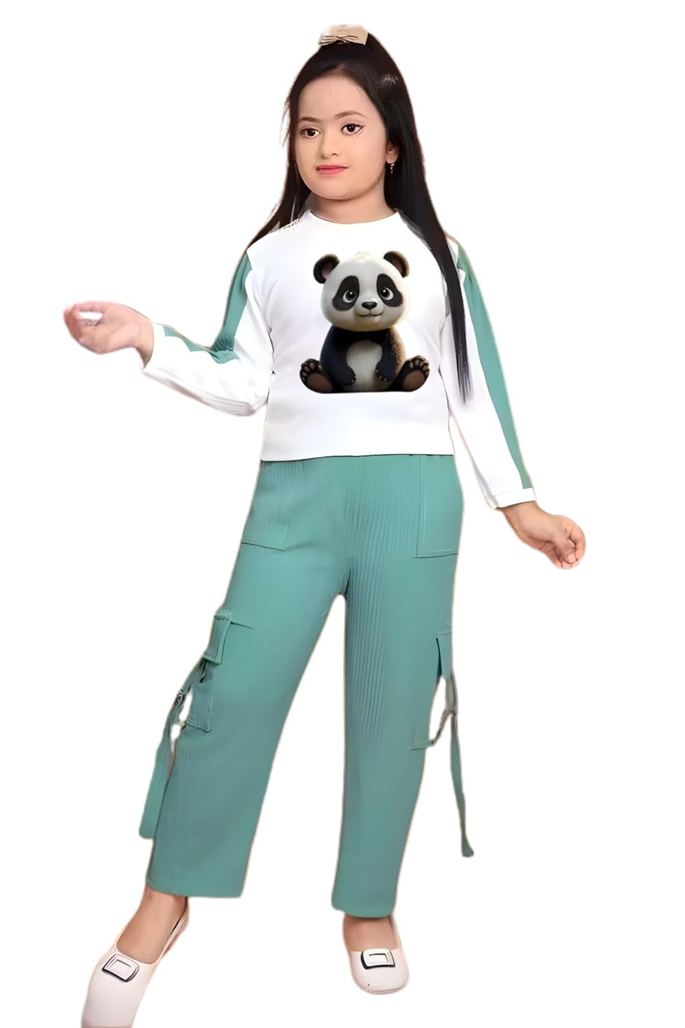 Girls’ Cotton Blend Stylish Printed Full T-Shirt & Comfortable Cargo Joggers Set