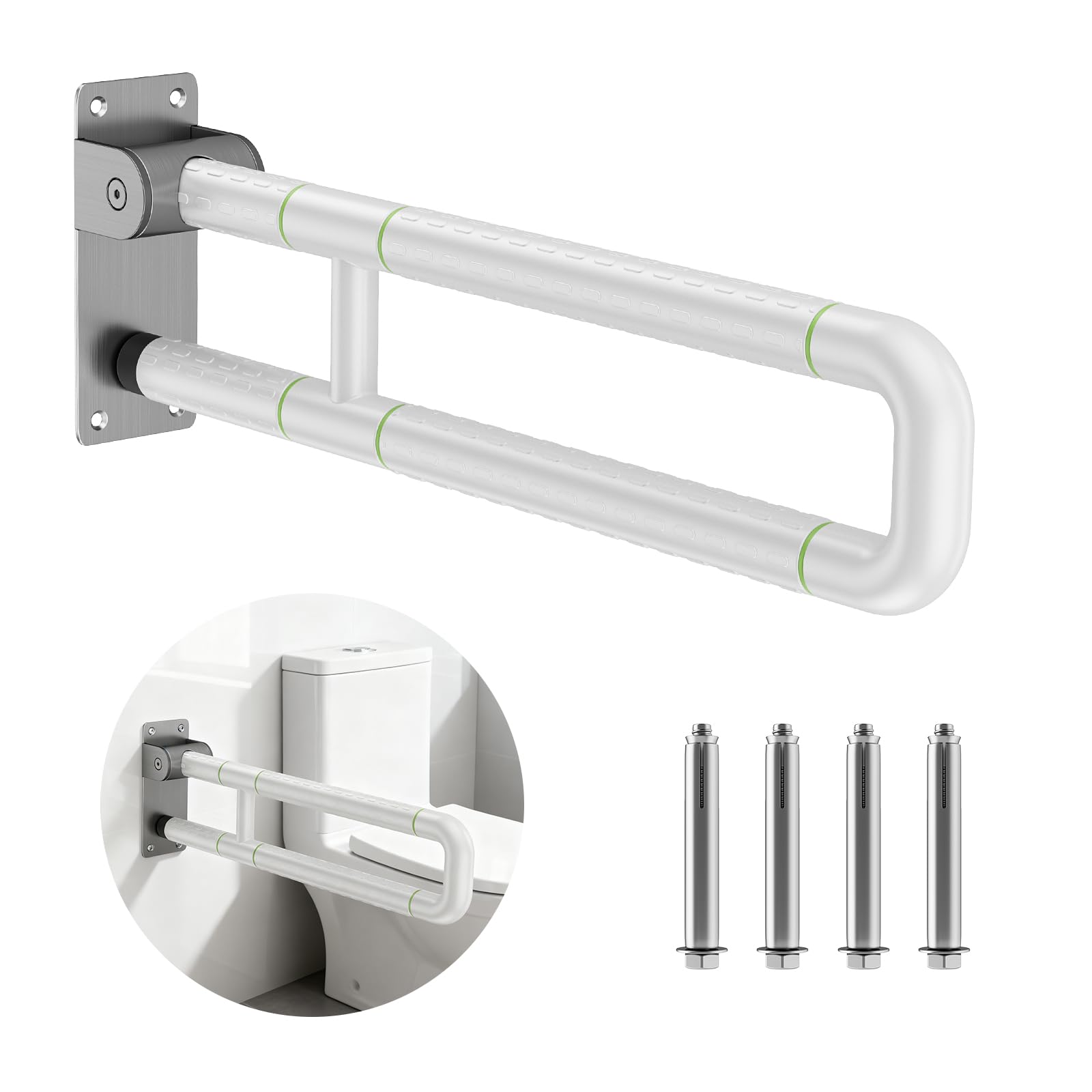 60cm Maniglione Bagno Disabili, Maniglioni Bagno per Anziani, Capacità di 150 kg, Maniglione per WC, Maniglione Ribaltabile Bagno per Anziani, Incinta, Disabili
