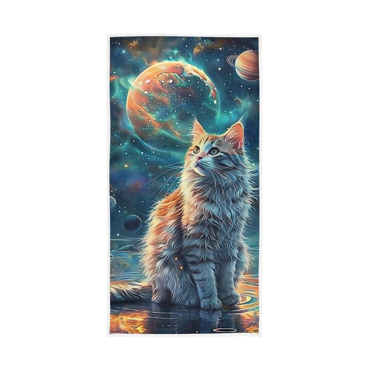 LSRCPD Cat Looking Toward Planets Hand Towels Soft Washcloths Soft Towels 15 x 30 Inch