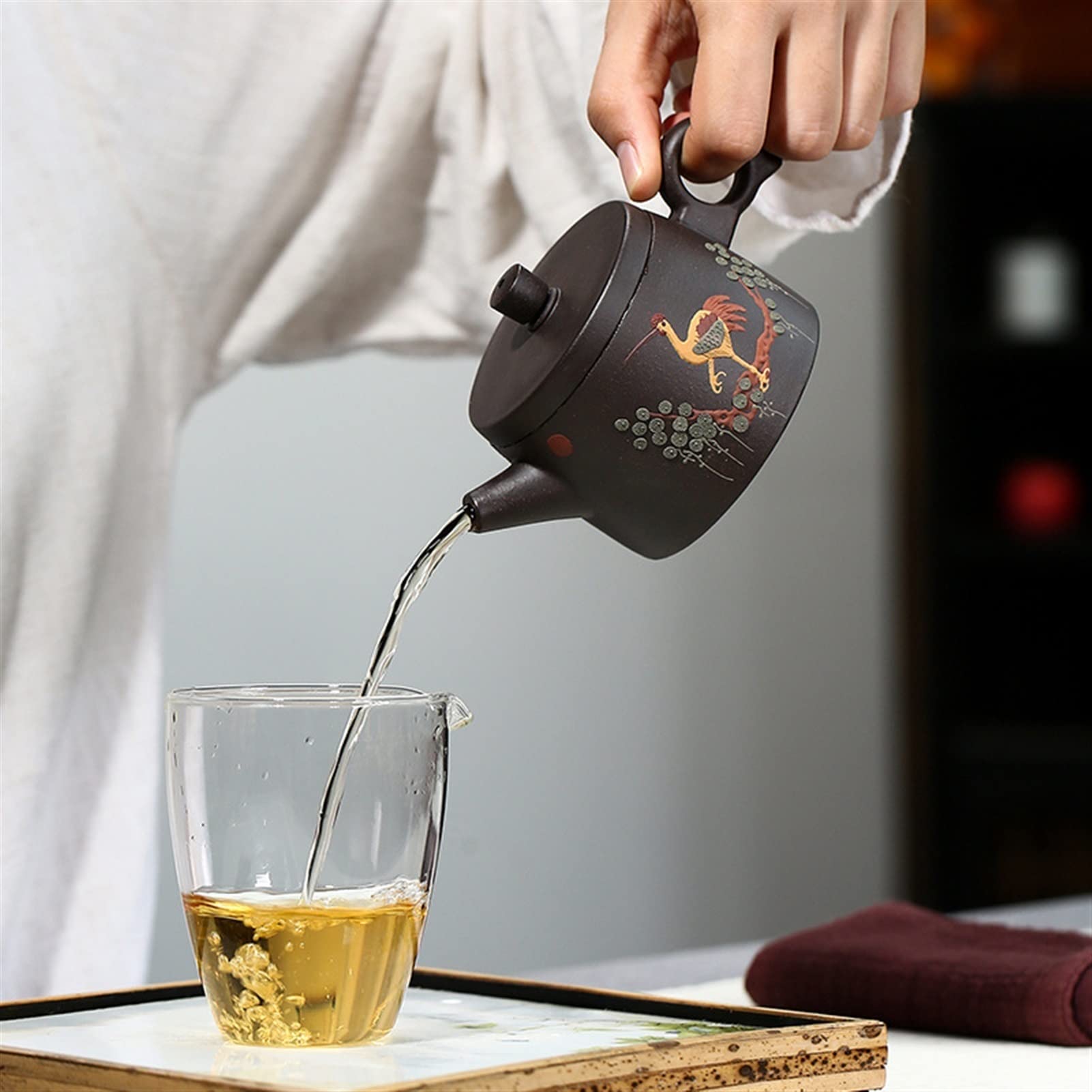 Teiera Piccola Creativa da 180 ml, Fatta a Mano, in Sabbia Viola, con Motivo a Gru, squisita teiera Kung Fu, Resistente.