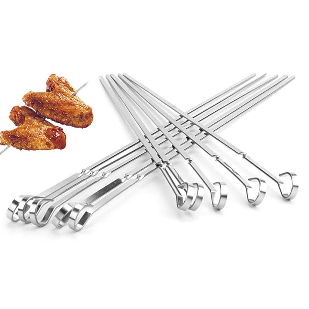 FKYou 10pcs 17.7in (45cm) Stainless Steel Flat BBQ Sticks Metal BBQ Barbeque Skewers Kebab BBQ Stickers Grill Barbecue Accessories Durable
