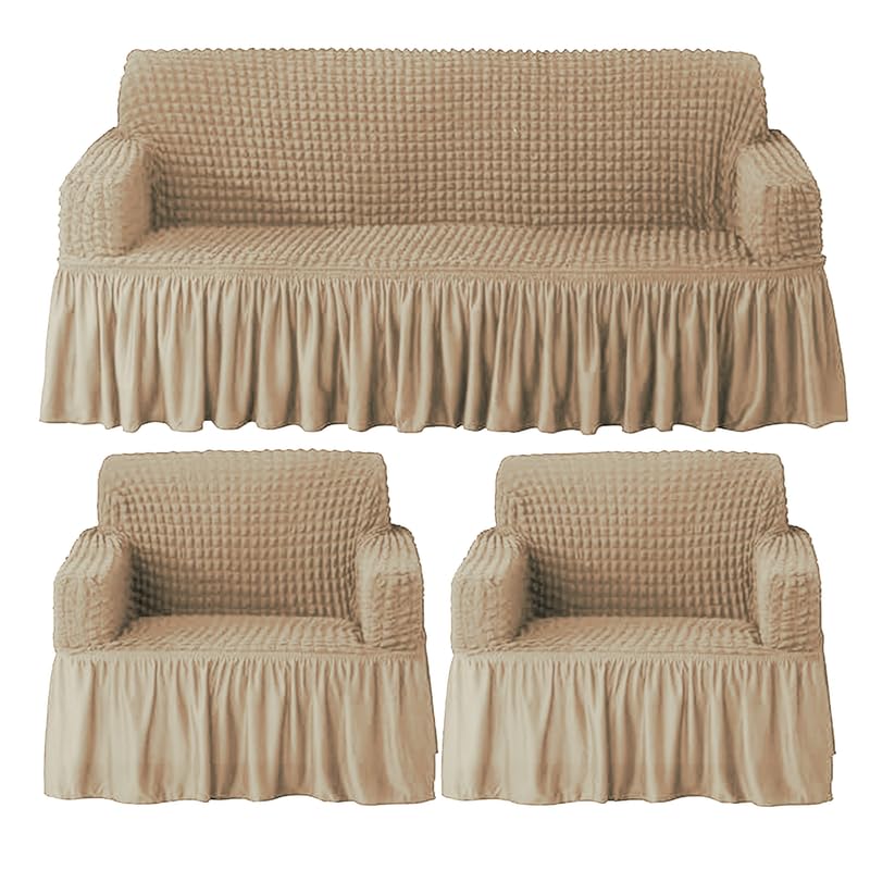 Sofa Cover 3 Seater and 2 Seater Fully Covered Universal 5 Seater Sofa Cover Non-Slip Sticky Elastic Stretchable Sofa Set Imported Slipcover (Sand Beige, 5 Seater)-image-13